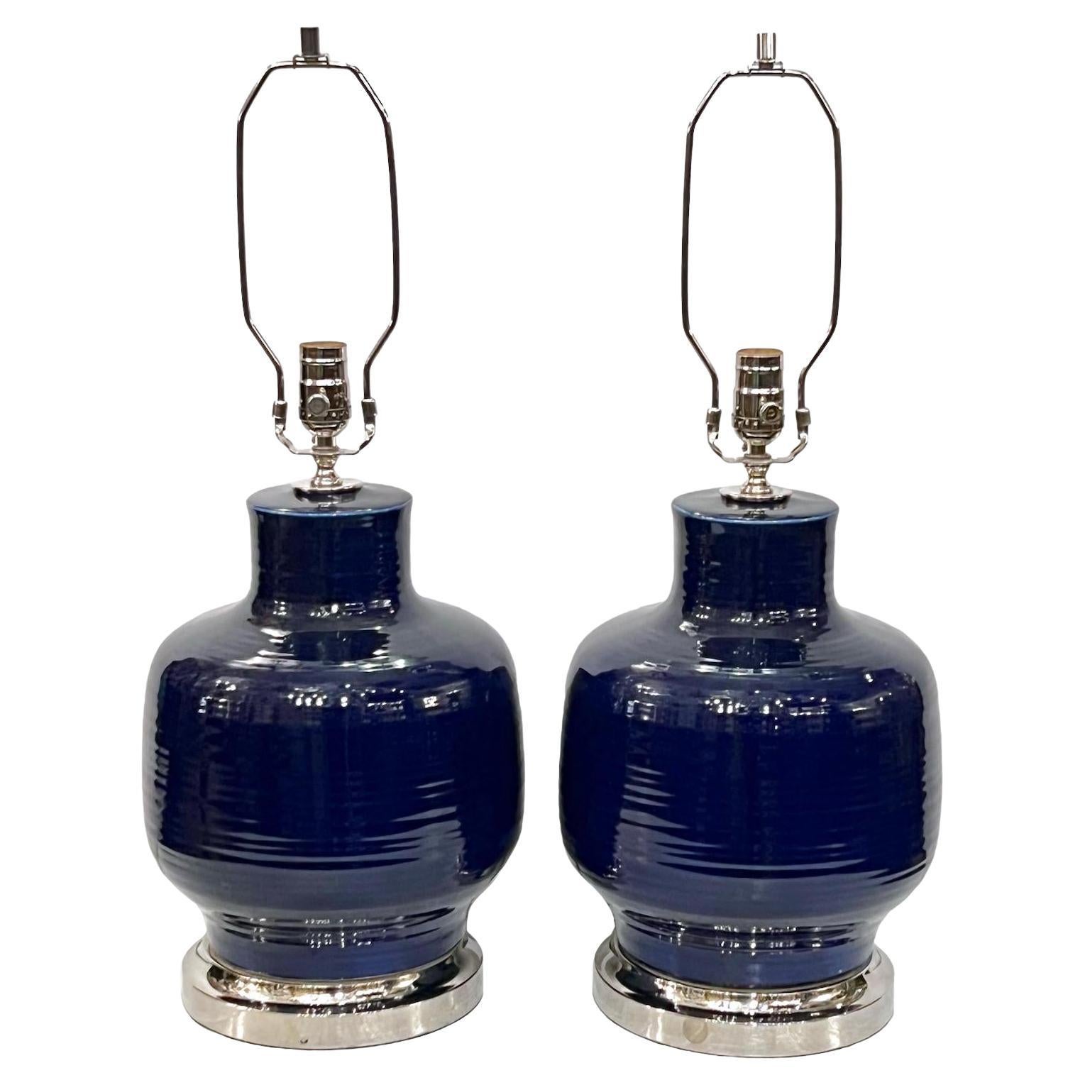 Pair of Cobalt Blue Lamps For Sale