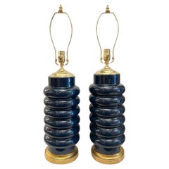 Retro Pair of Cobalt Blue Lamps