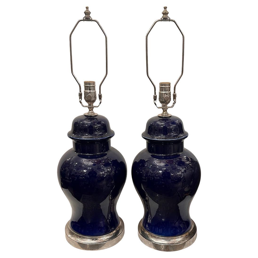 Pair of Cobalt Blue Lamps