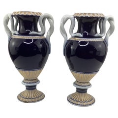 Pair of Cobalt Blue Meissen Serpent Porcelain Vases, 19th Century, Germany 