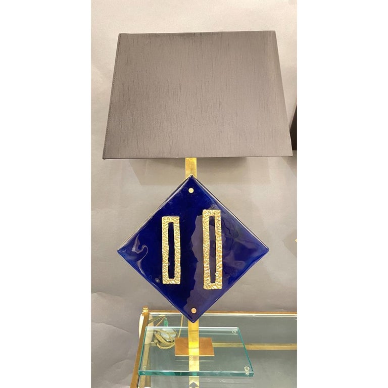 Pair of Cobalt Blue Murano Glass Table Lamps by Salviati, circa 1960 In Good Condition For Sale In London, GB