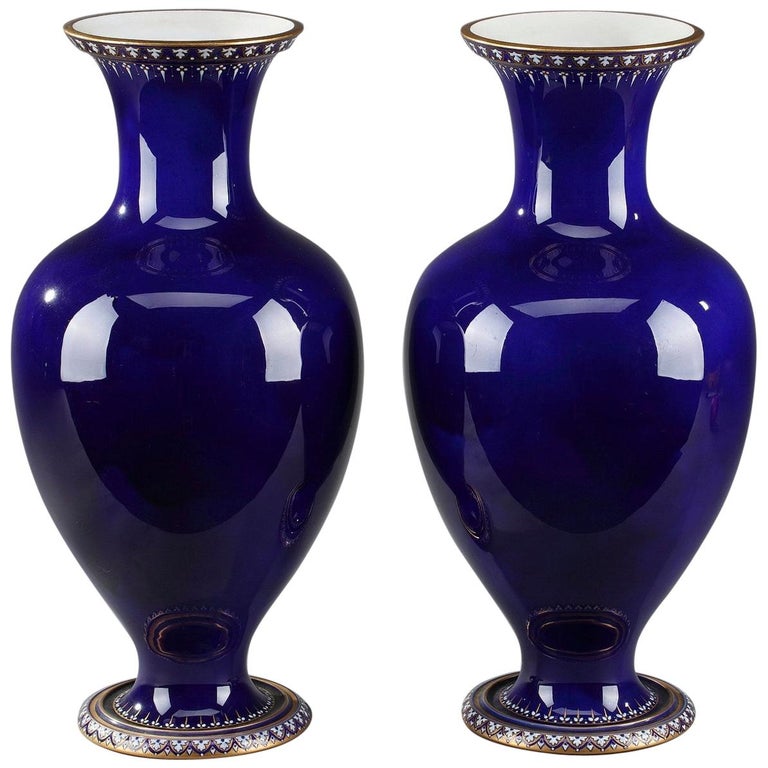 Pair of Cobalt Blue Porcelain Vases, Sèvres France at 1stDibs