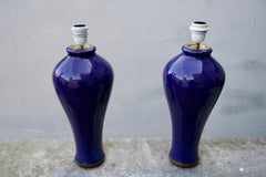 Pair of Cobalt Blue Vases, Wired into Lamps