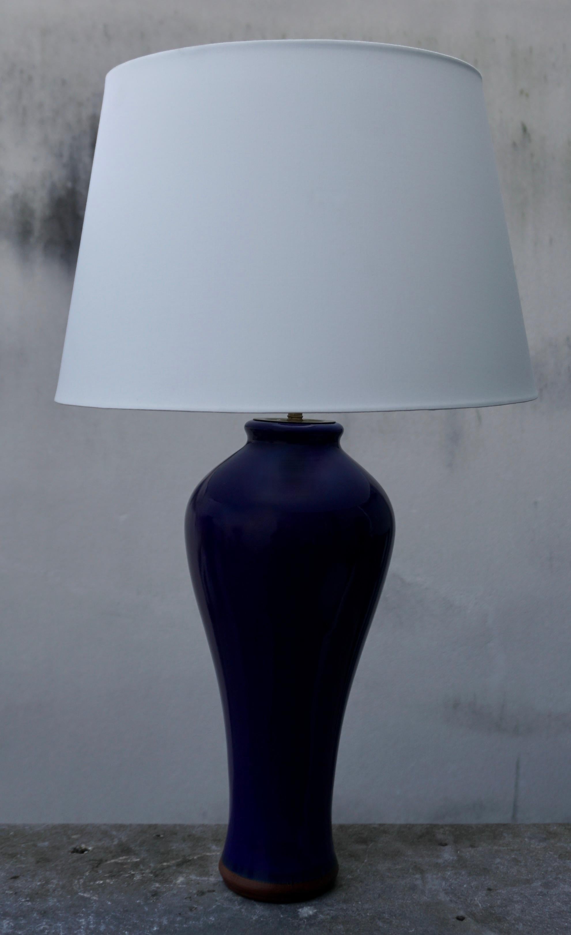 French Pair of Cobalt Blue Vases, Wired into Lamps For Sale