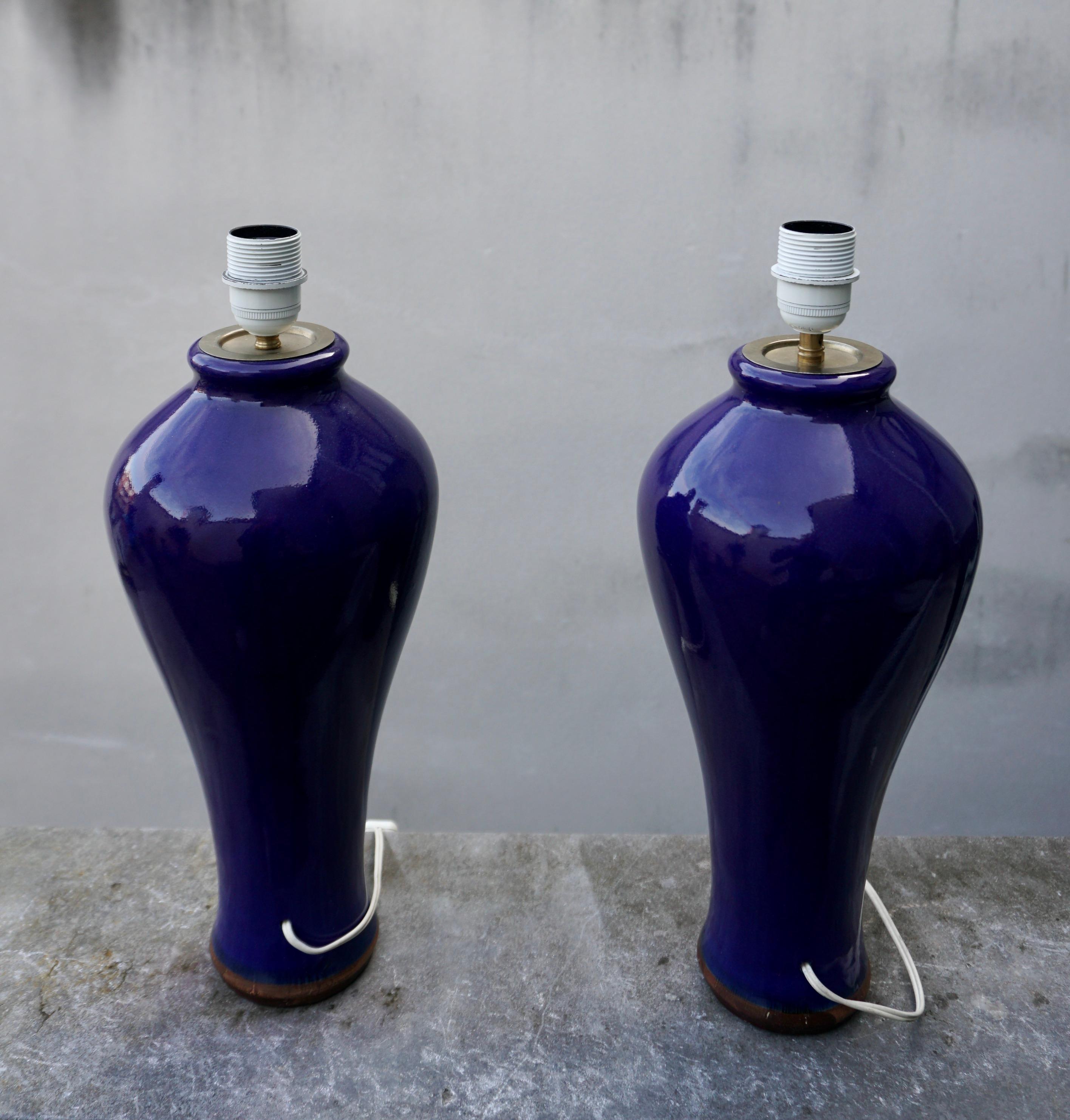Pair of Cobalt Blue Vases, Wired into Lamps In Good Condition For Sale In Antwerp, BE