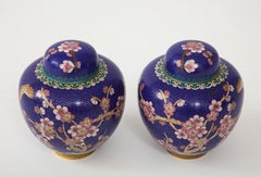 Pair of Cobalt Cloisonné Ginger Jars