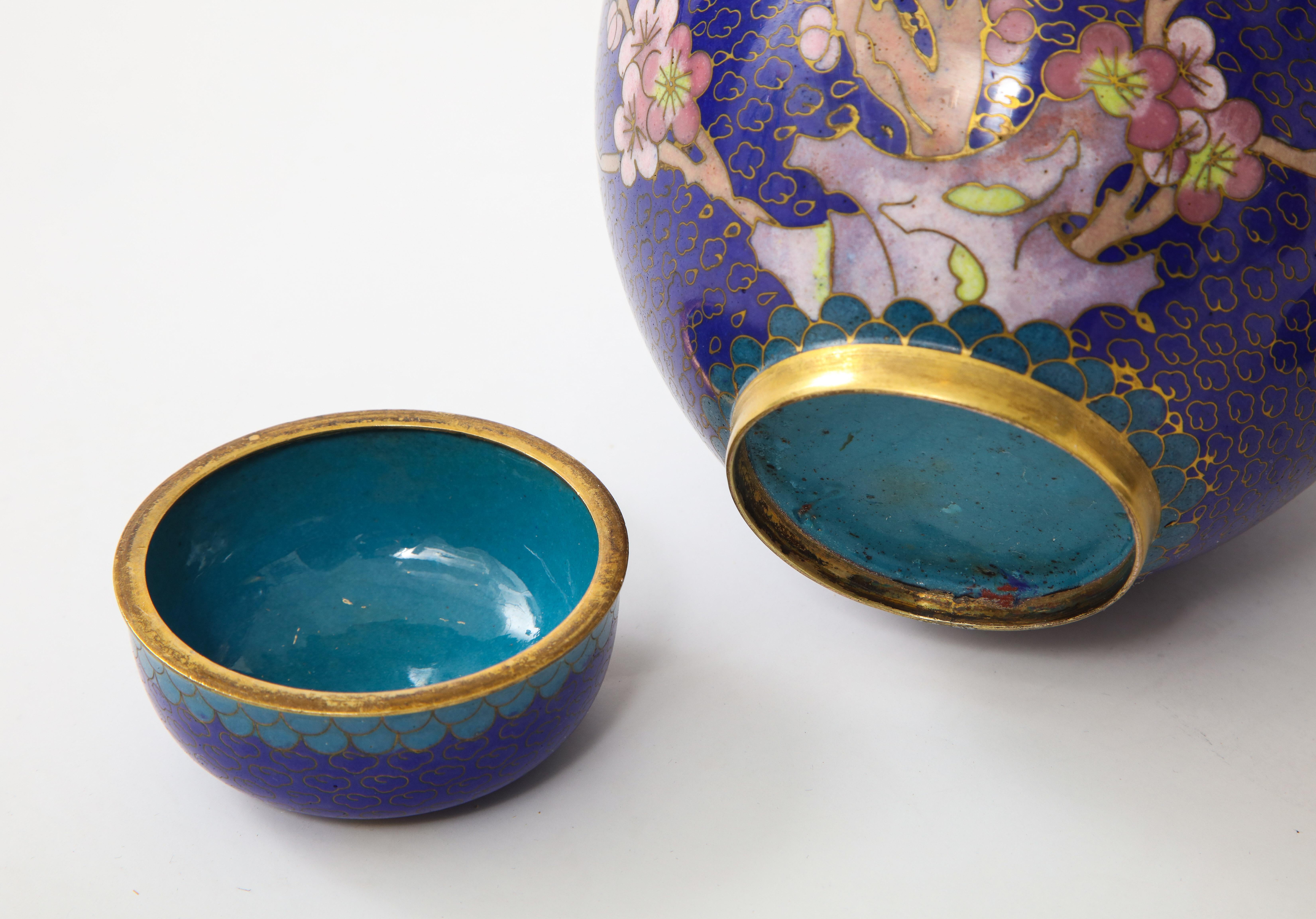 Pair of Cobalt Cloisonné Ginger Jars 2