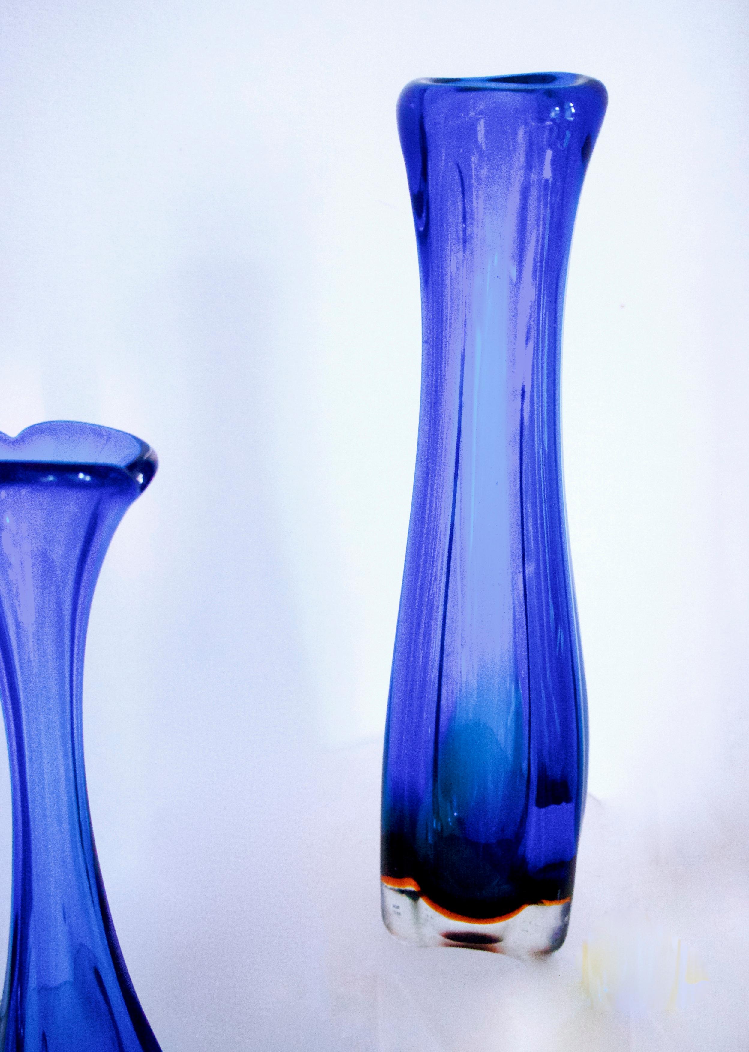 Mid-20th Century Pair of Cobalt Scandinavian Modern Vases by Bo Borgstrom for Aseda, 1960s For Sale