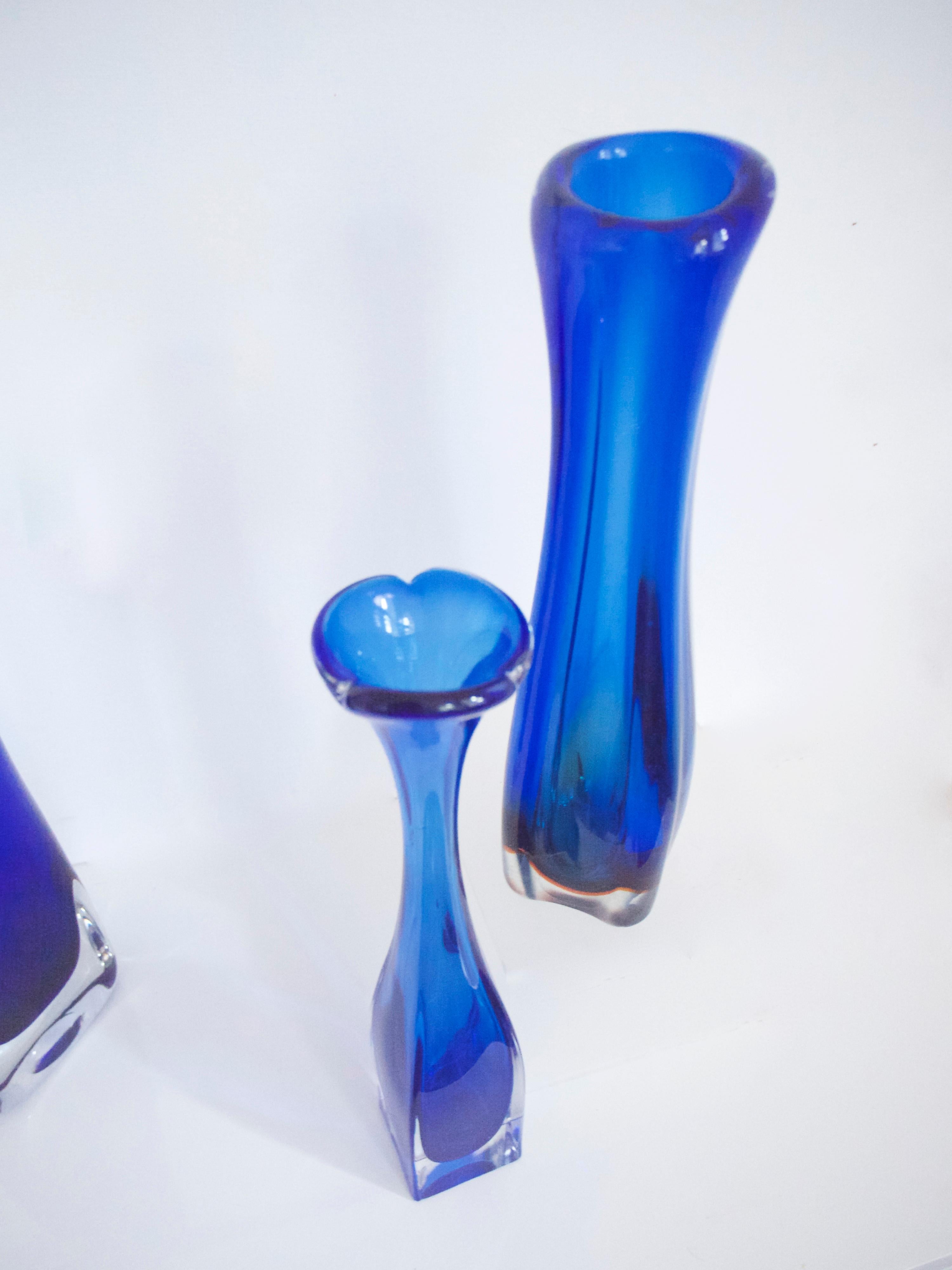 Art Glass Pair of Cobalt Scandinavian Modern Vases by Bo Borgstrom for Aseda, 1960s For Sale