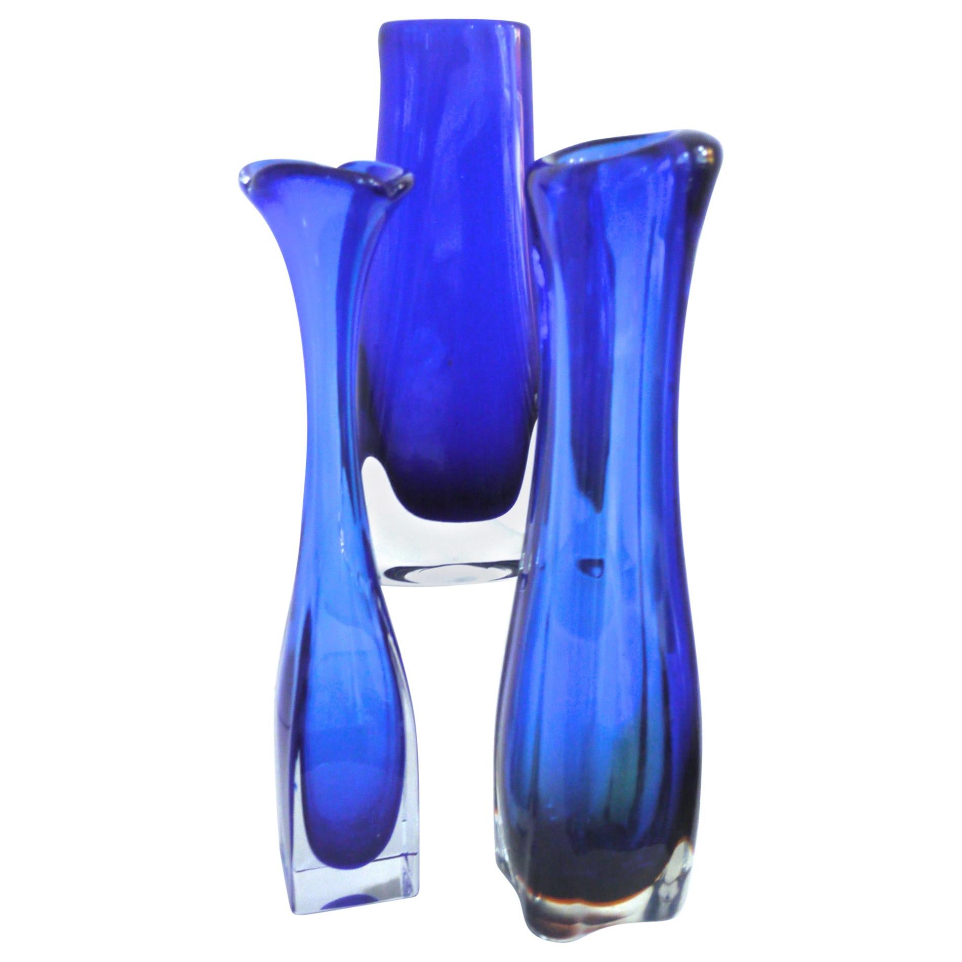 Pair of Cobalt Scandinavian Modern Vases by Bo Borgstrom for Aseda, 1960s For Sale