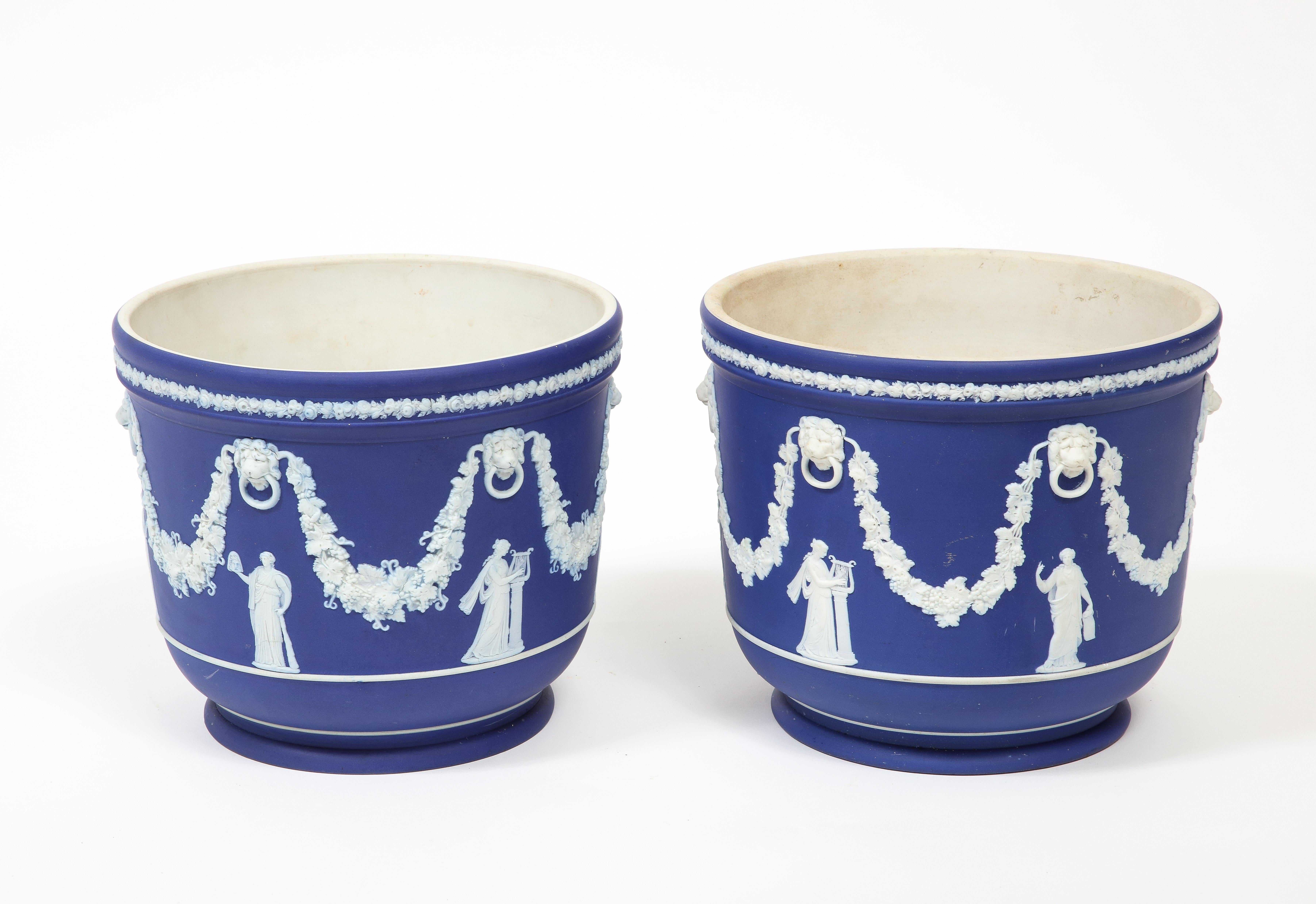 English Pair of Cobalt Wedgwood Jasperware Planters