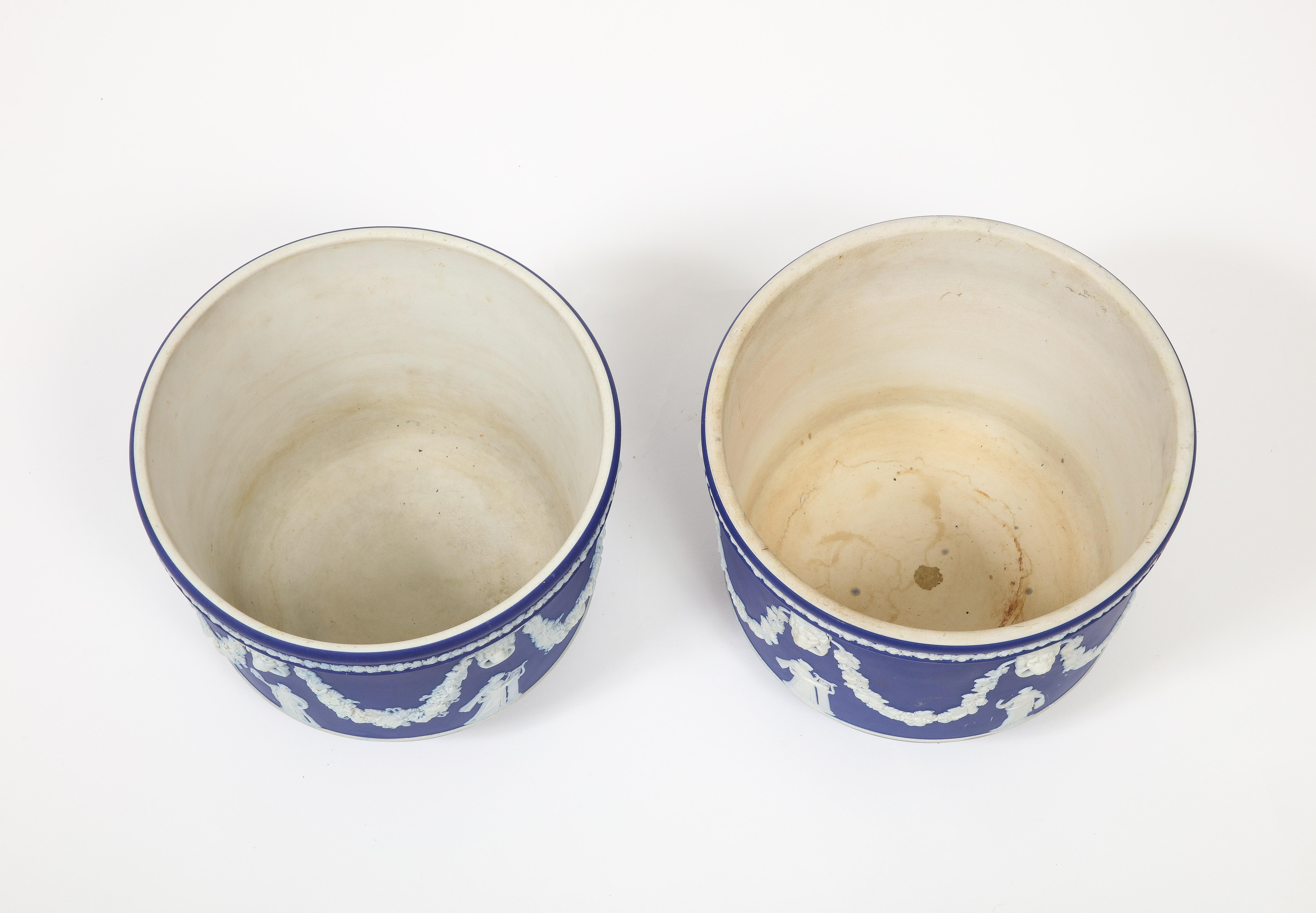 Pair of Cobalt Wedgwood Jasperware Planters In Good Condition In Chicago, IL