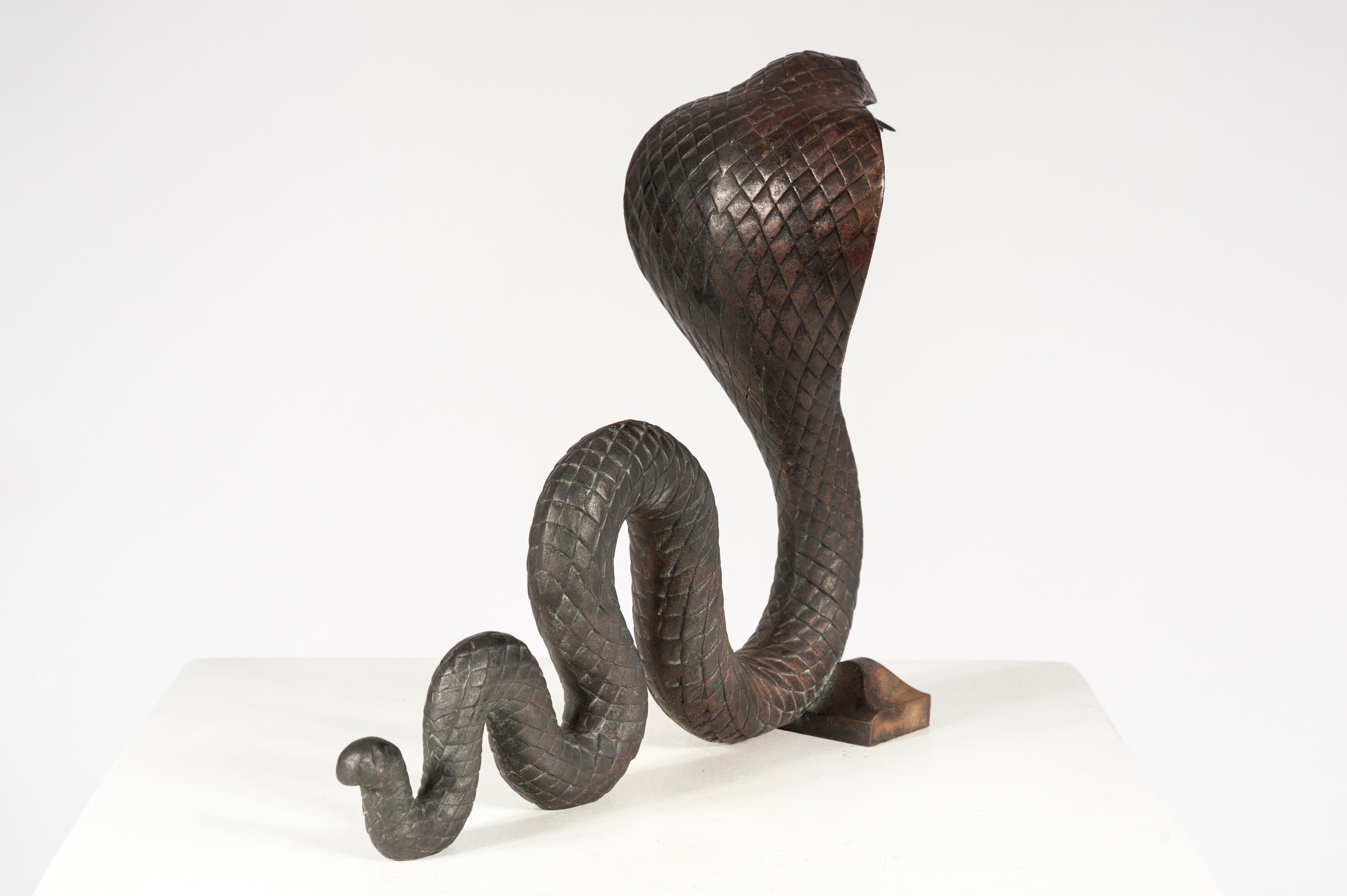 Bronze Pair of Cobra Andirons by Edgar Brandt