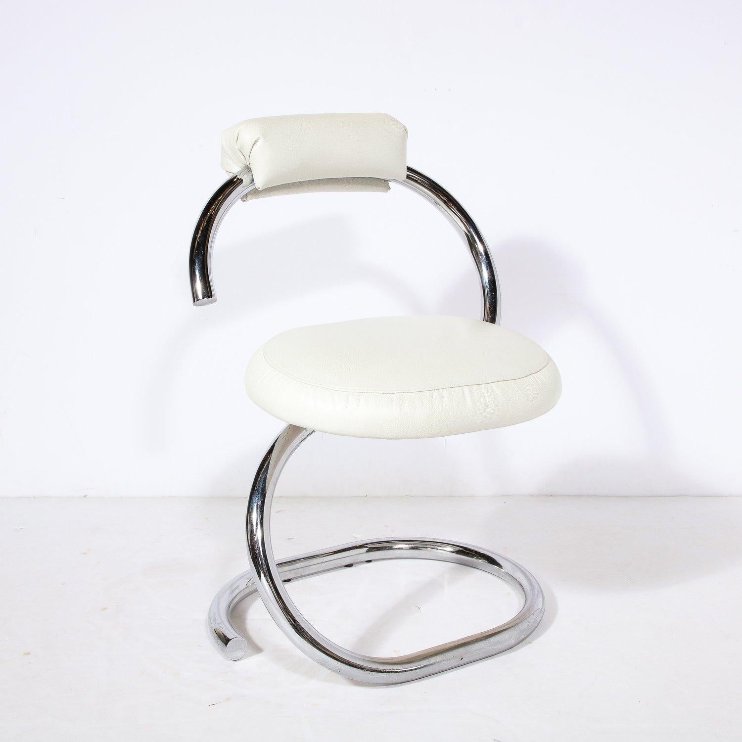 Pair of Cobra Chairs in Curved Chrome & White Leather by Giotto Stoppino 7