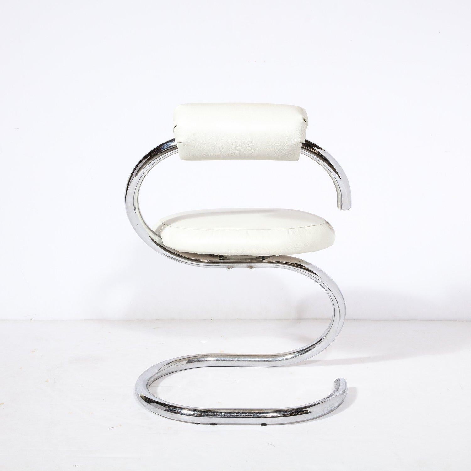 Pair of Cobra Chairs in Curved Chrome & White Leather by Giotto Stoppino 1