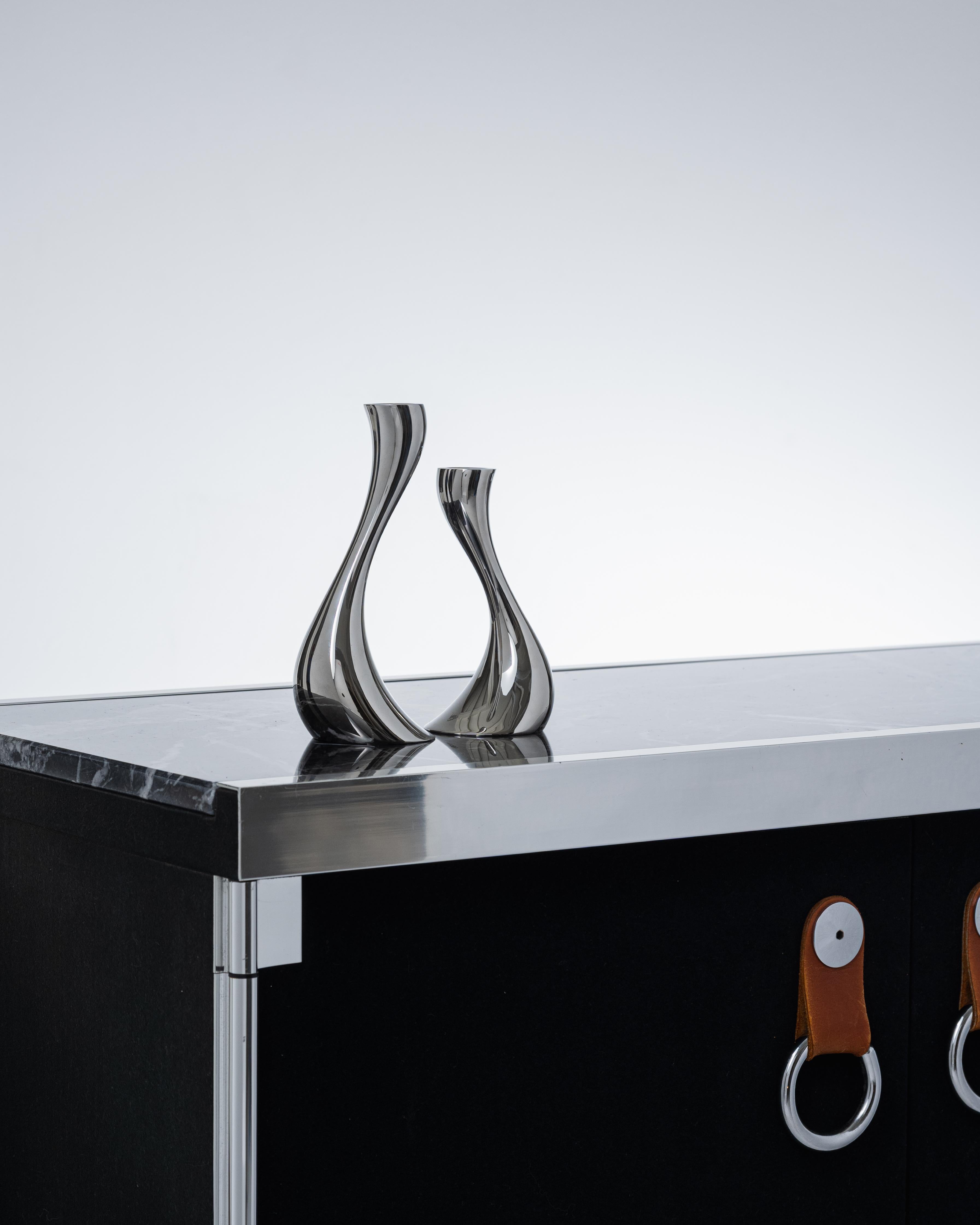 Scandinavian Modern Pair of Cobra metal candleholders, Georg Jensen, 2000s For Sale