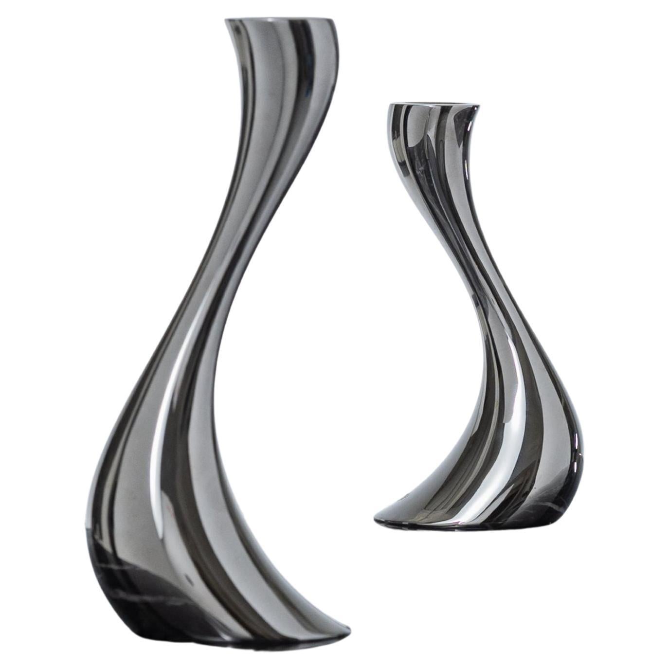 Pair of Cobra metal candleholders, Georg Jensen, 2000s For Sale