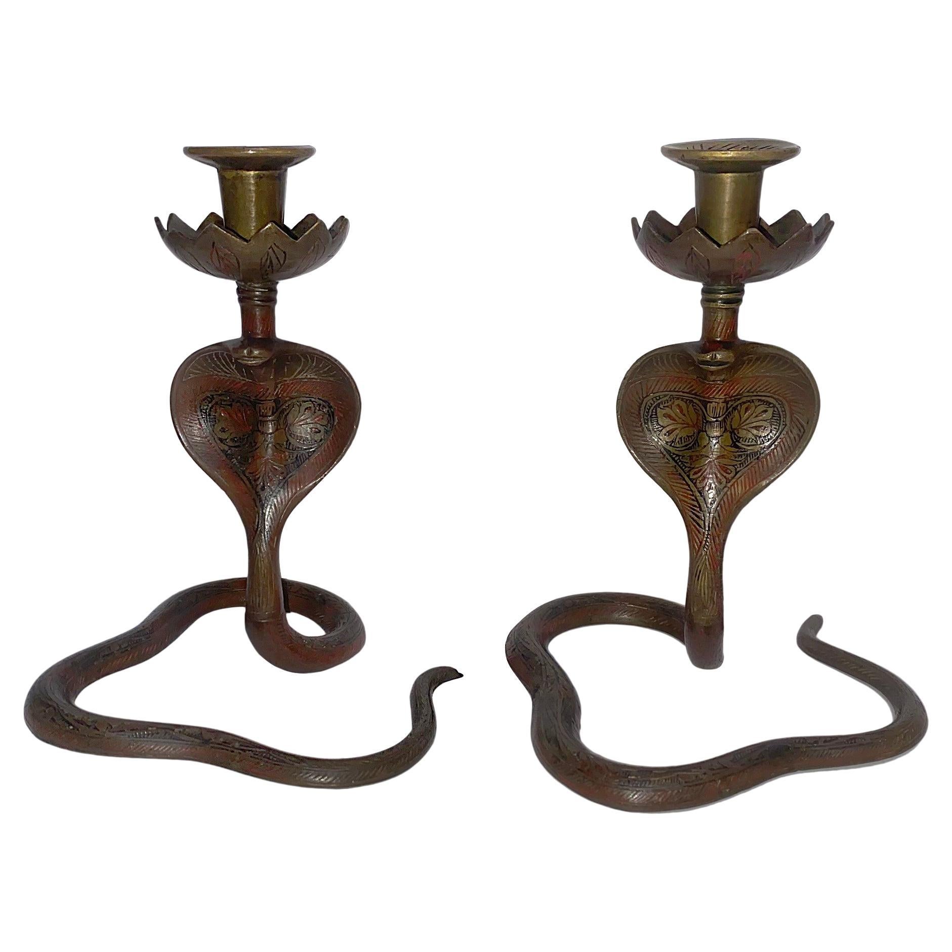 Pair of Cobra Shaped Candlesticks For Sale