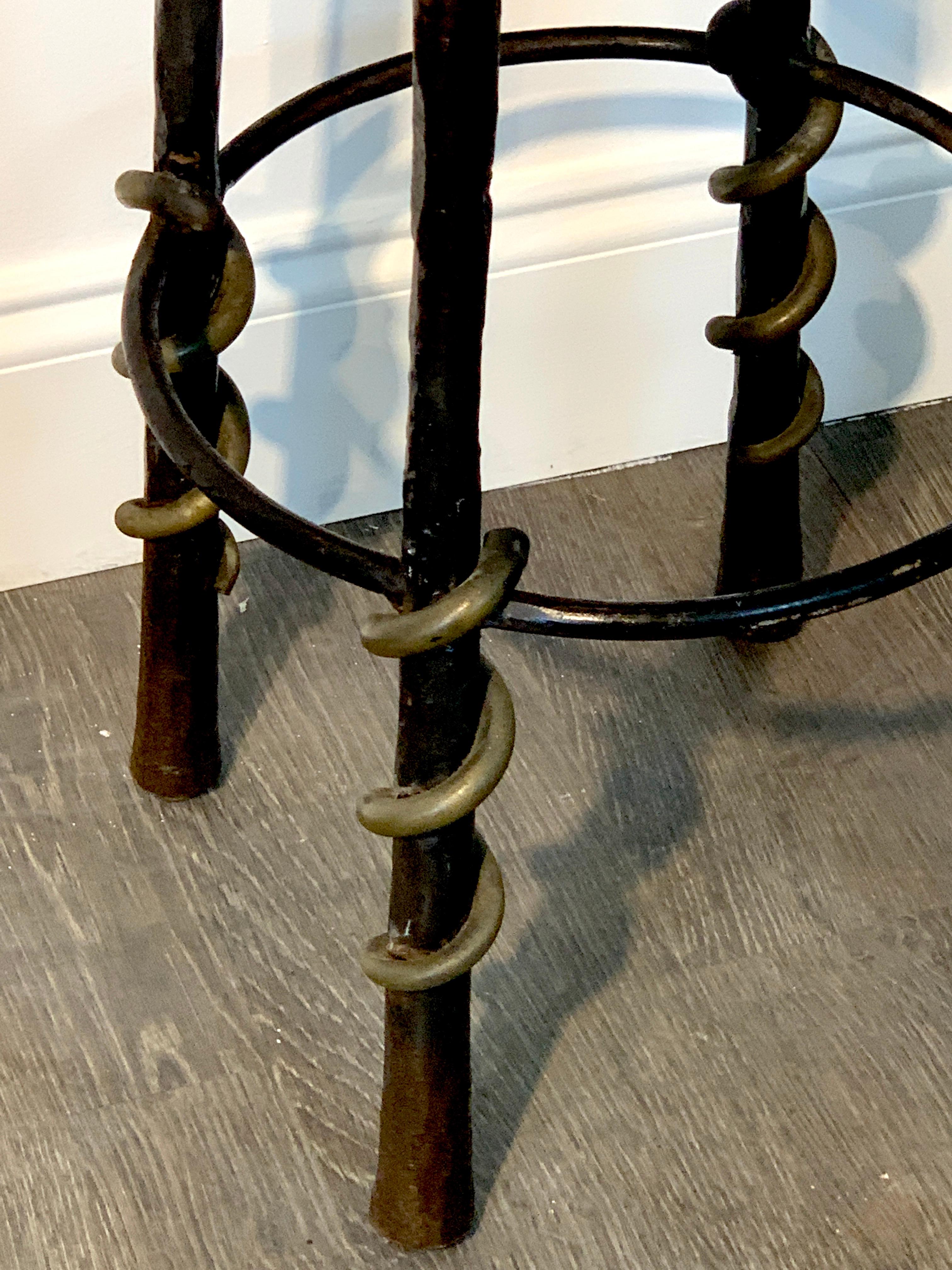 Wrought Iron Pair of 'Cobra' Stools by Karl Springer