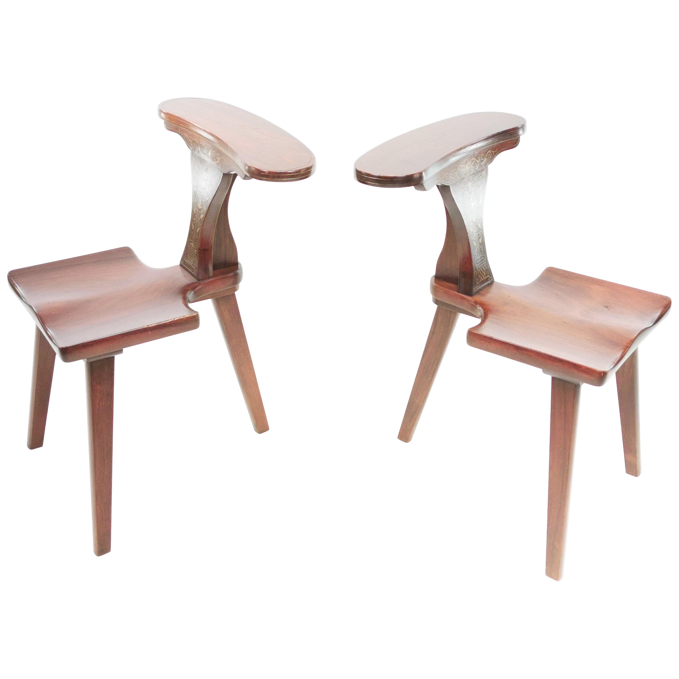 Pair of Cockfighting Chairs by M. Hayat & Bros, Mid Century