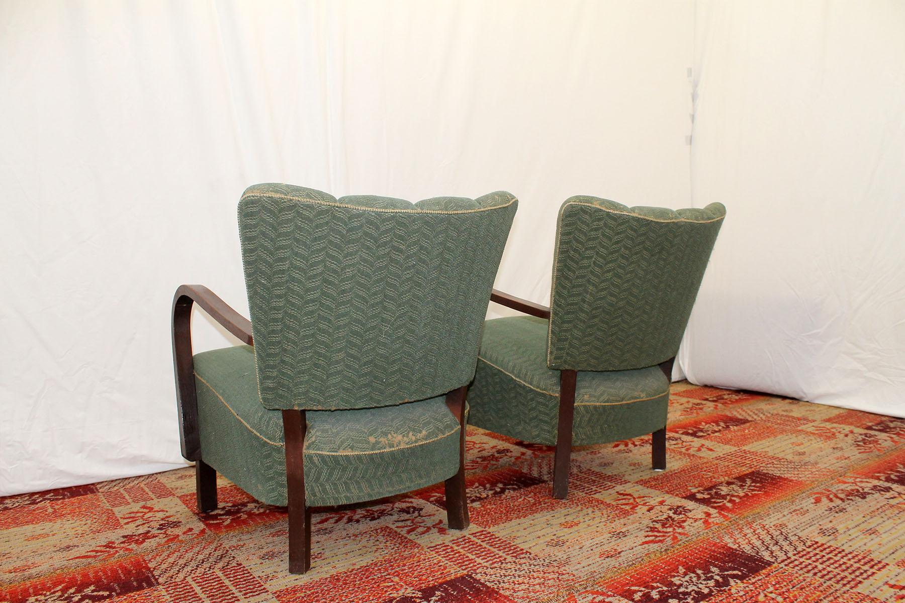 Fabric Pair of Cocktail Armchairs H-237 by Jindřich Halabala for UP Závody