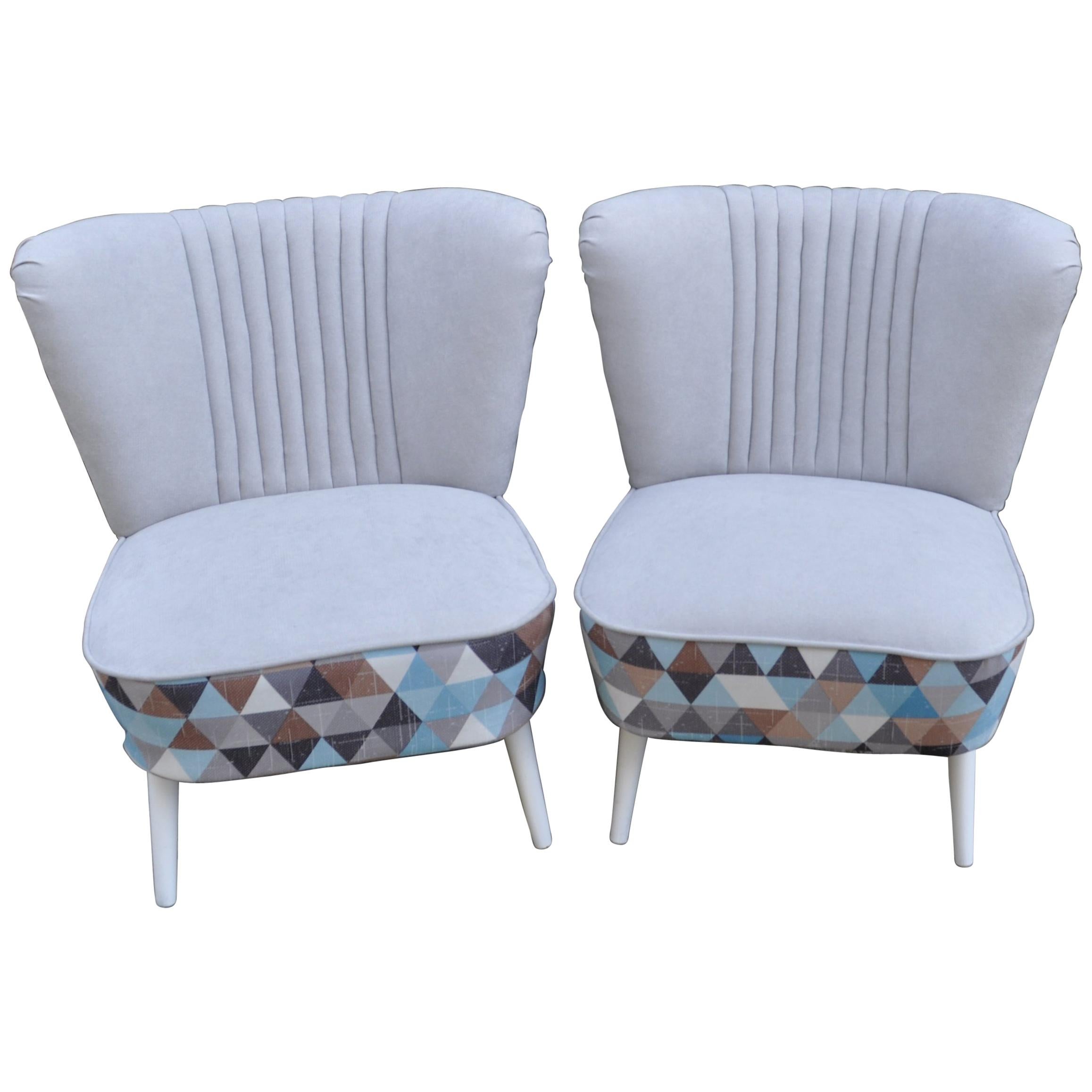 Pair of Cocktail Chairs Gray and Geometric Shape Fabric For Sale