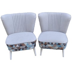 Pair of Cocktail Chairs Gray and Geometric Shape Fabric