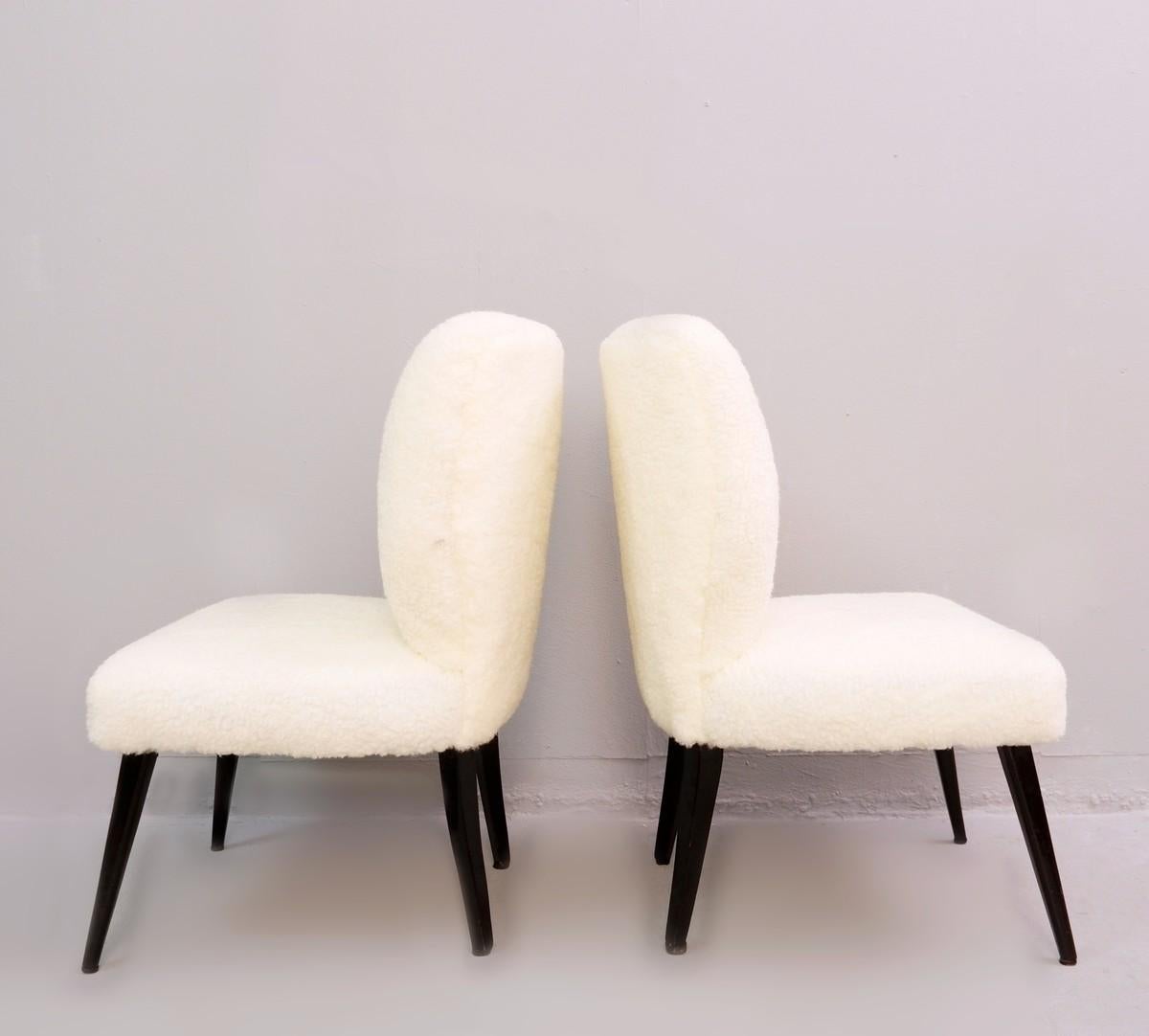 Mid-Century Modern Pair of Cocktail Chairs, New Faux Fur Upholstery For Sale