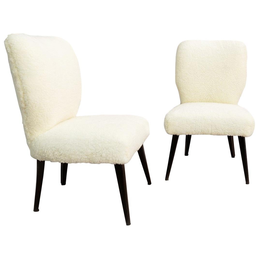 Pair of Cocktail Chairs, New Faux Fur Upholstery For Sale