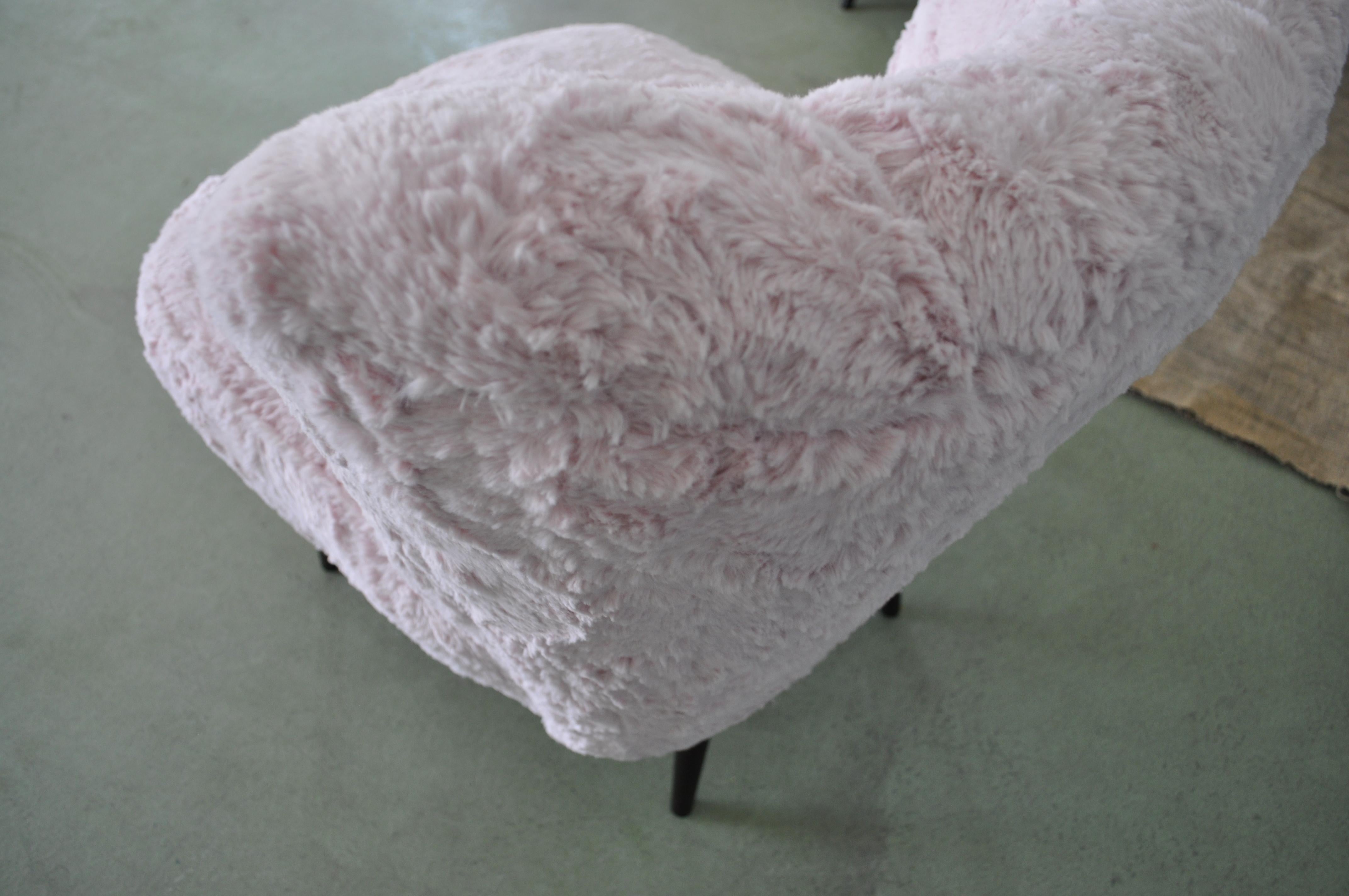 Hungarian Pair of Cocktail Chairs Pink Faux Fur For Sale