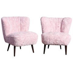 Pair of Cocktail Chairs Pink Faux Fur