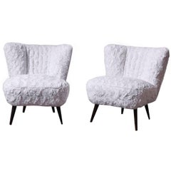 Pair of Cocktail Chairs White Faux Fur