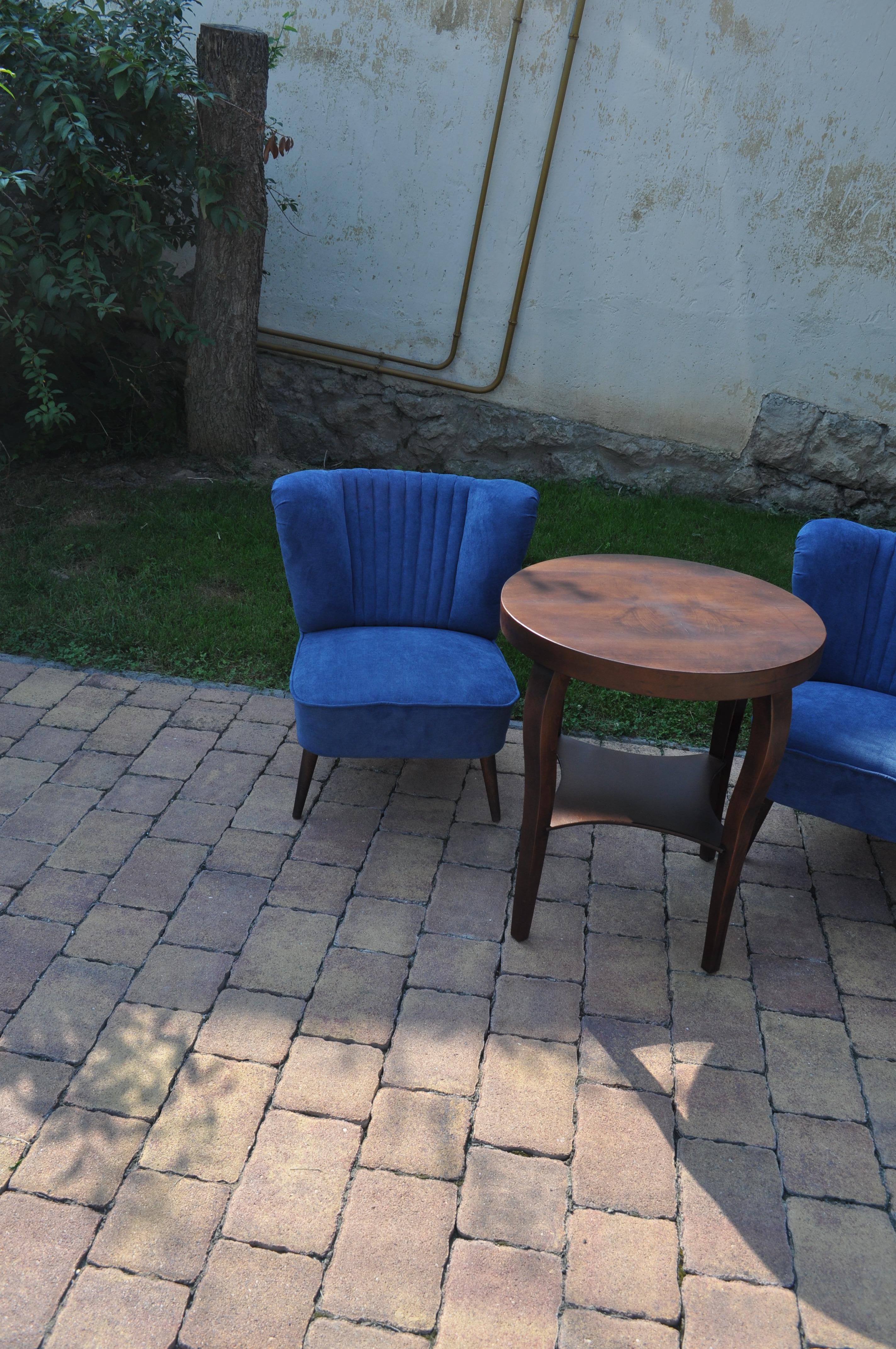Pair of Cocktail Chairs with Blue Fabric For Sale 2