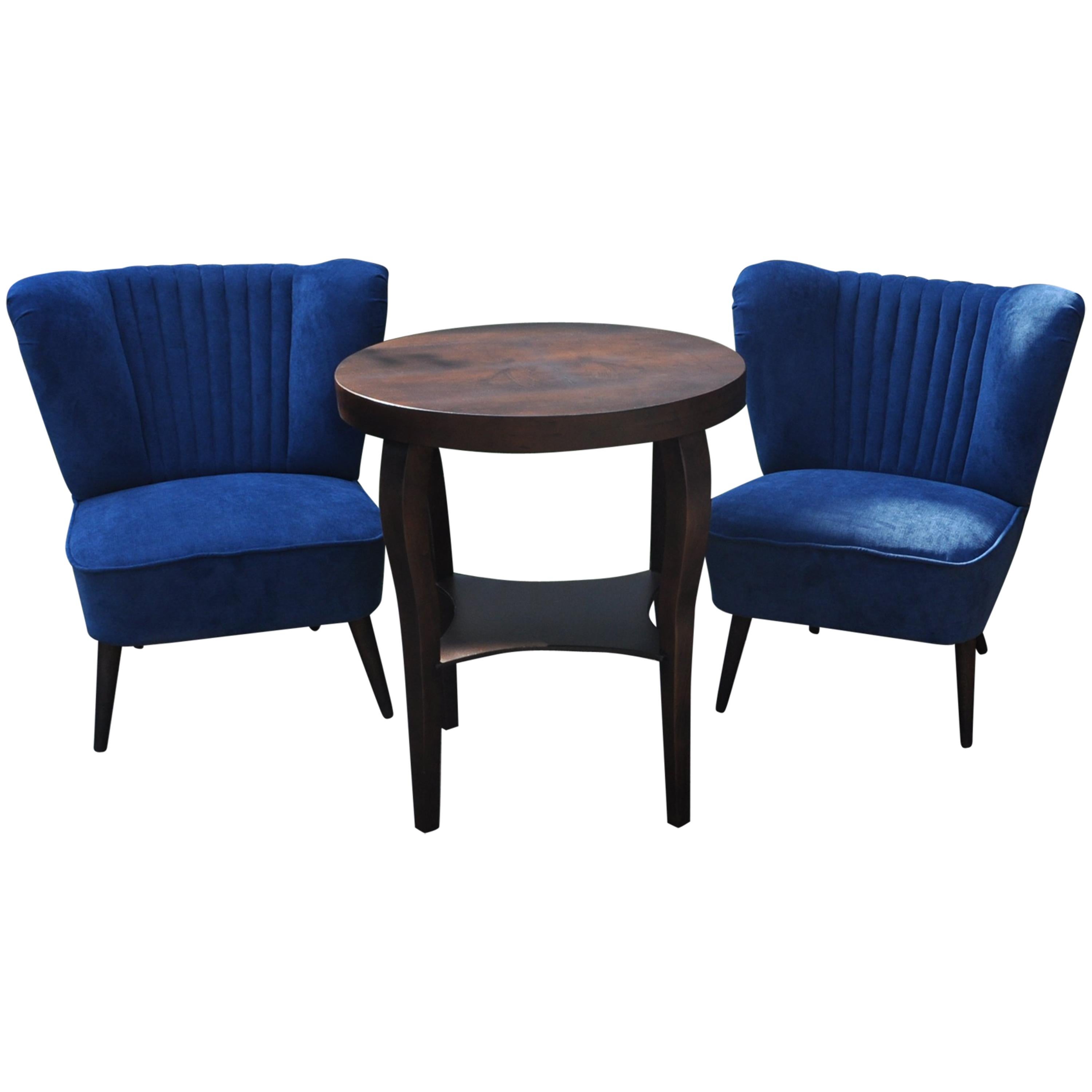 Pair of Cocktail Chairs with Blue Fabric For Sale