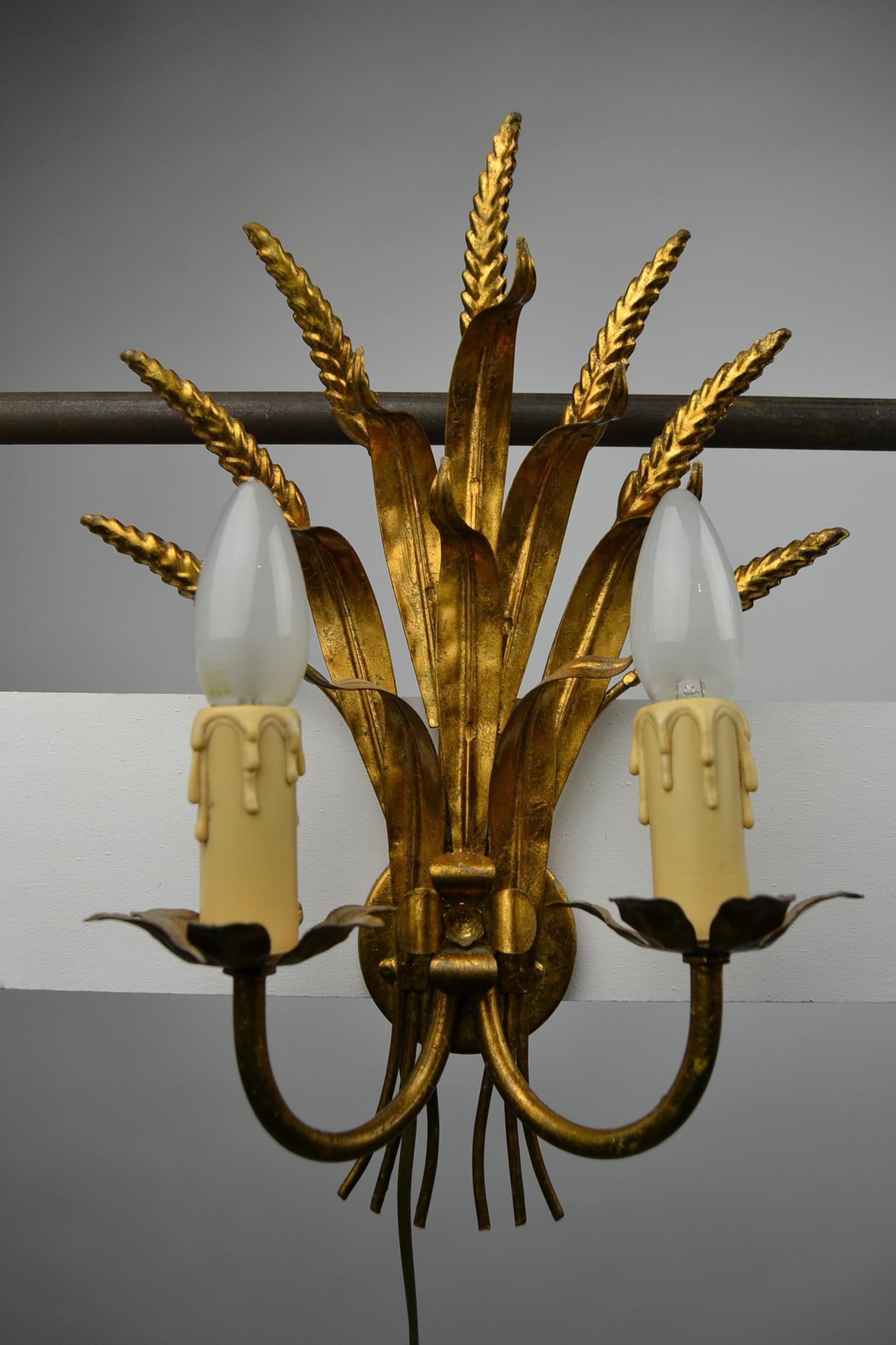 Pair of Coco Chanel Style Florentine Wall Lights with gold finish, 1970s 2