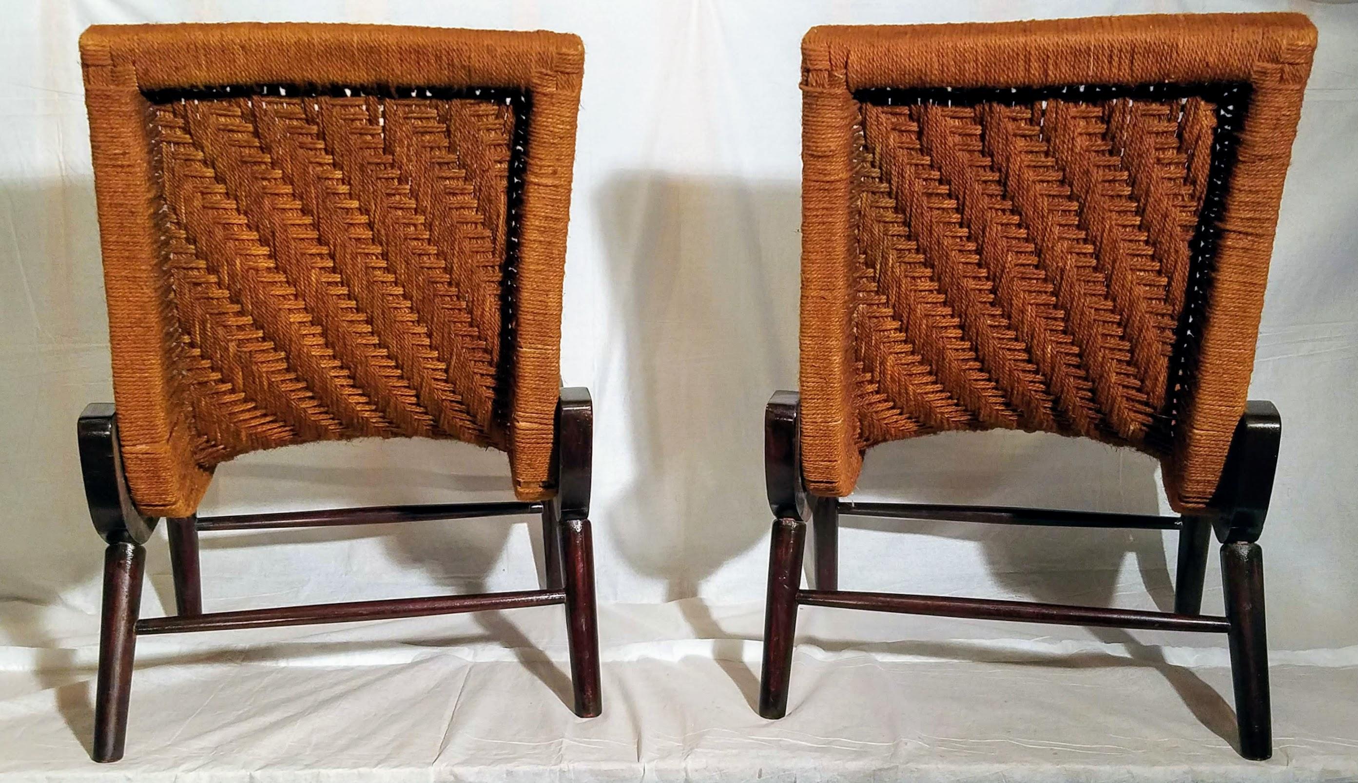 Paar Cocobolo-Sessel aus Palisanderholz und Hemp Cord aus den 1940er Jahren, selten (Venezolanisch) im Angebot