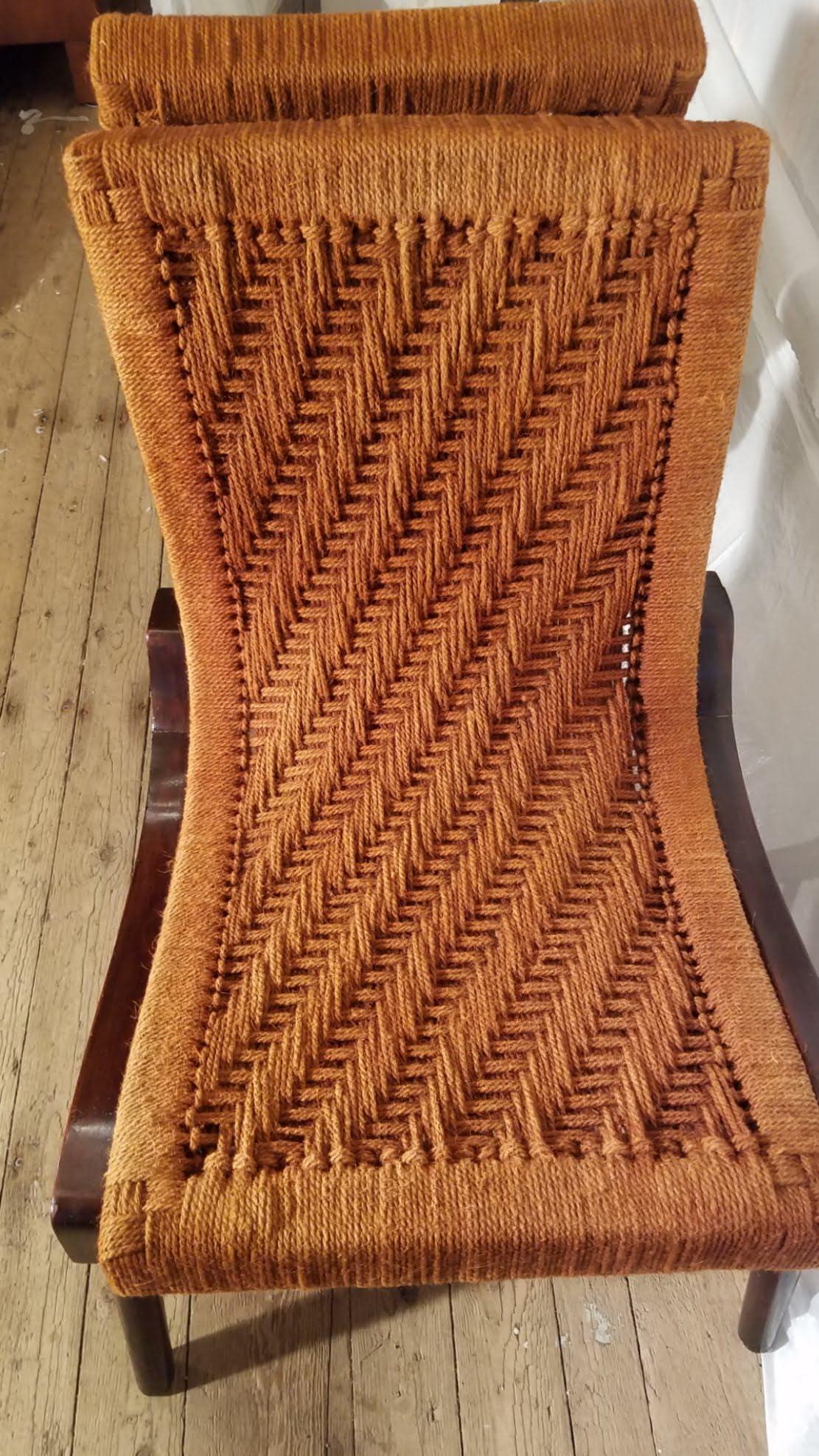 Paar Cocobolo-Sessel aus Palisanderholz und Hemp Cord aus den 1940er Jahren, selten (Moderne der Mitte des Jahrhunderts) im Angebot