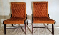 Coppia di sedie da salotto degli anni '40 in legno di cocobolo, palissandro e corda di canapa Raro