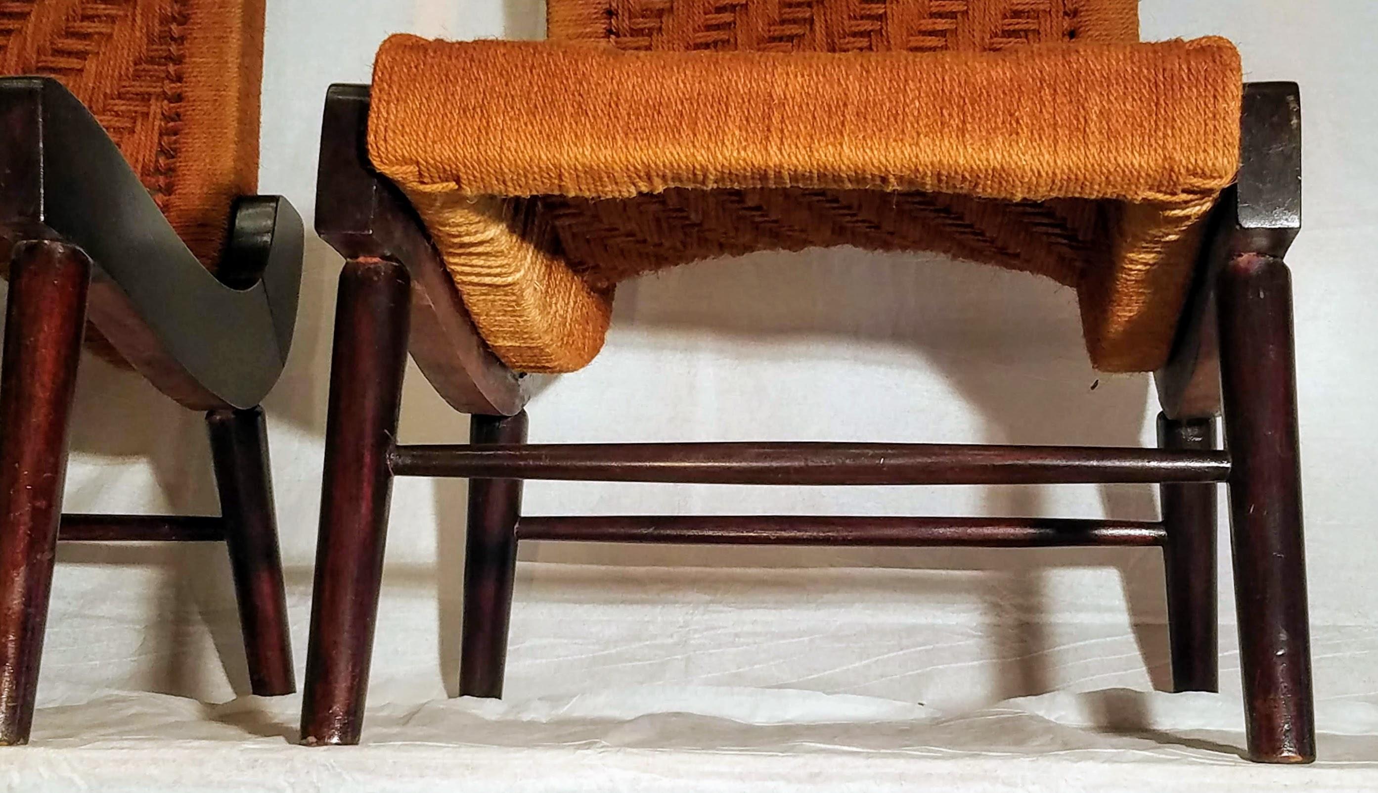 Pair of Cocobolo Rosewood and Hemp Cord 1940s Lounge Chairs Rare In Good Condition For Sale In Camden, ME