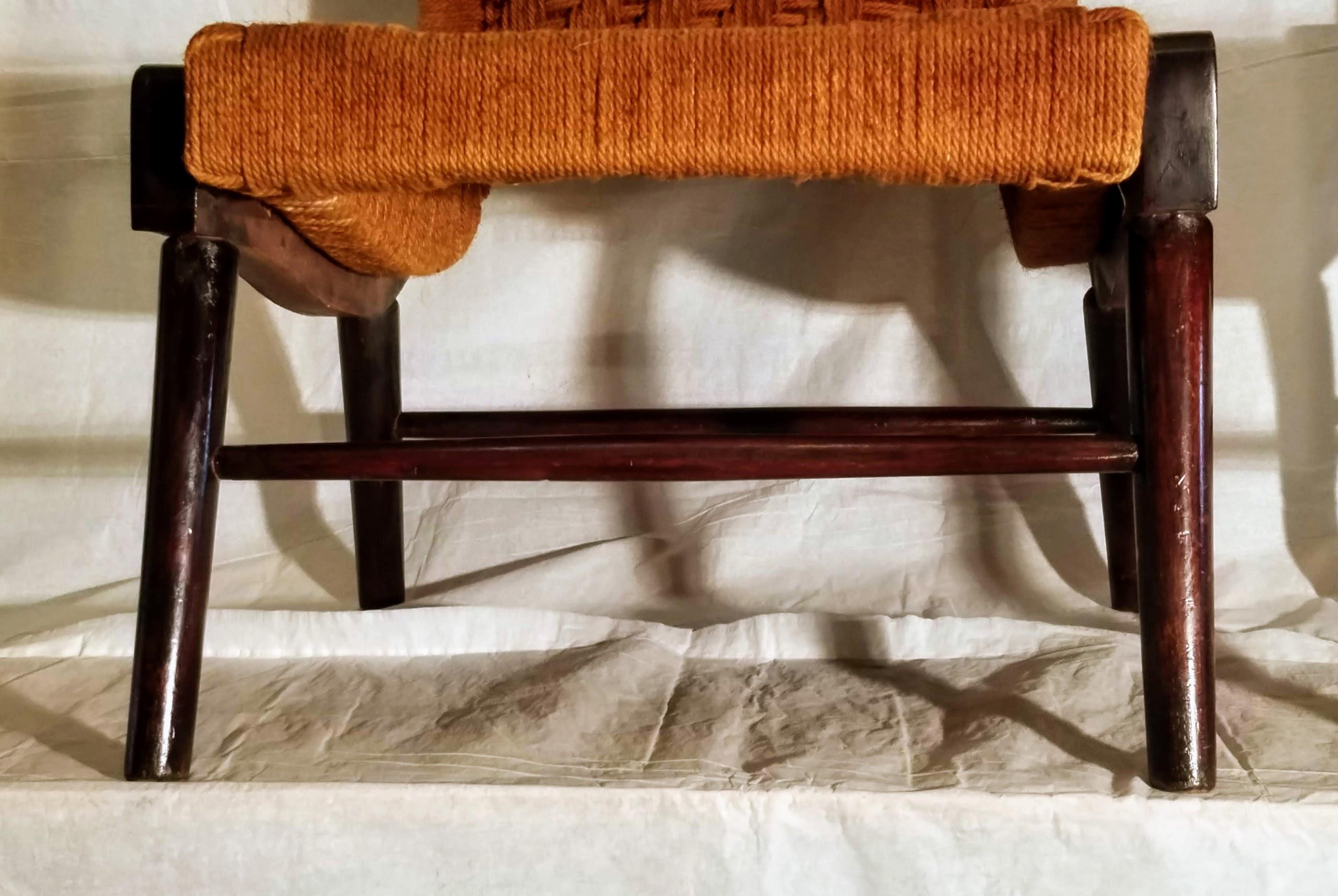 Paire de fauteuils de salon en bois de rose cocobolo et cordon de serrure des années 1940, rare en vente 1