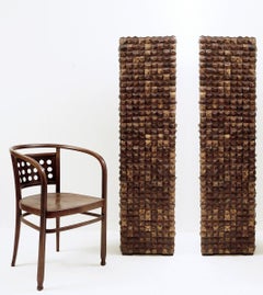 Pair of coconut mosaic shell plant holders - 20th - H : 153cm