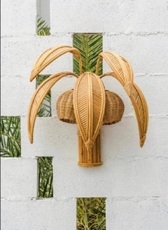 Pair of "coconut/palmtree" rattan wall lights