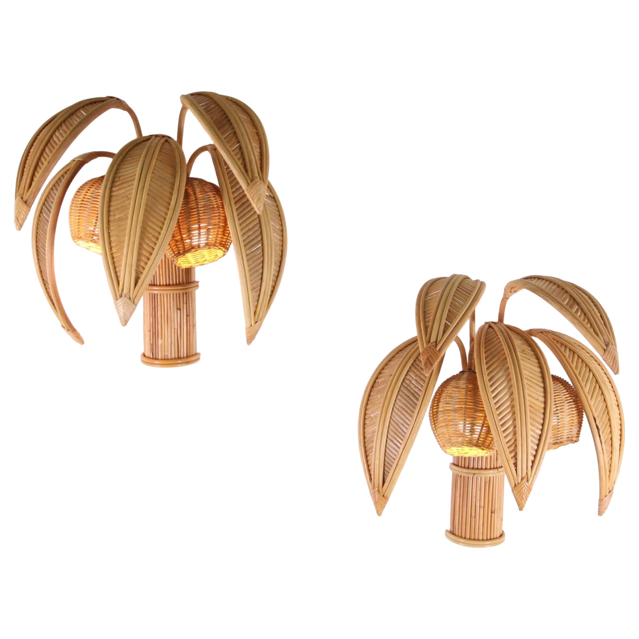 Pair of "coconut/palmtree" rattan wall lights