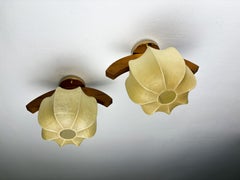 Pair of Cocoon Flush Mount Lights, Resin Threads Over Metal, Italy, 1970s