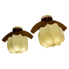 Pair of Cocoon Flush Mount Lights, Resin Threads Over Metal, Italy, 1970s
