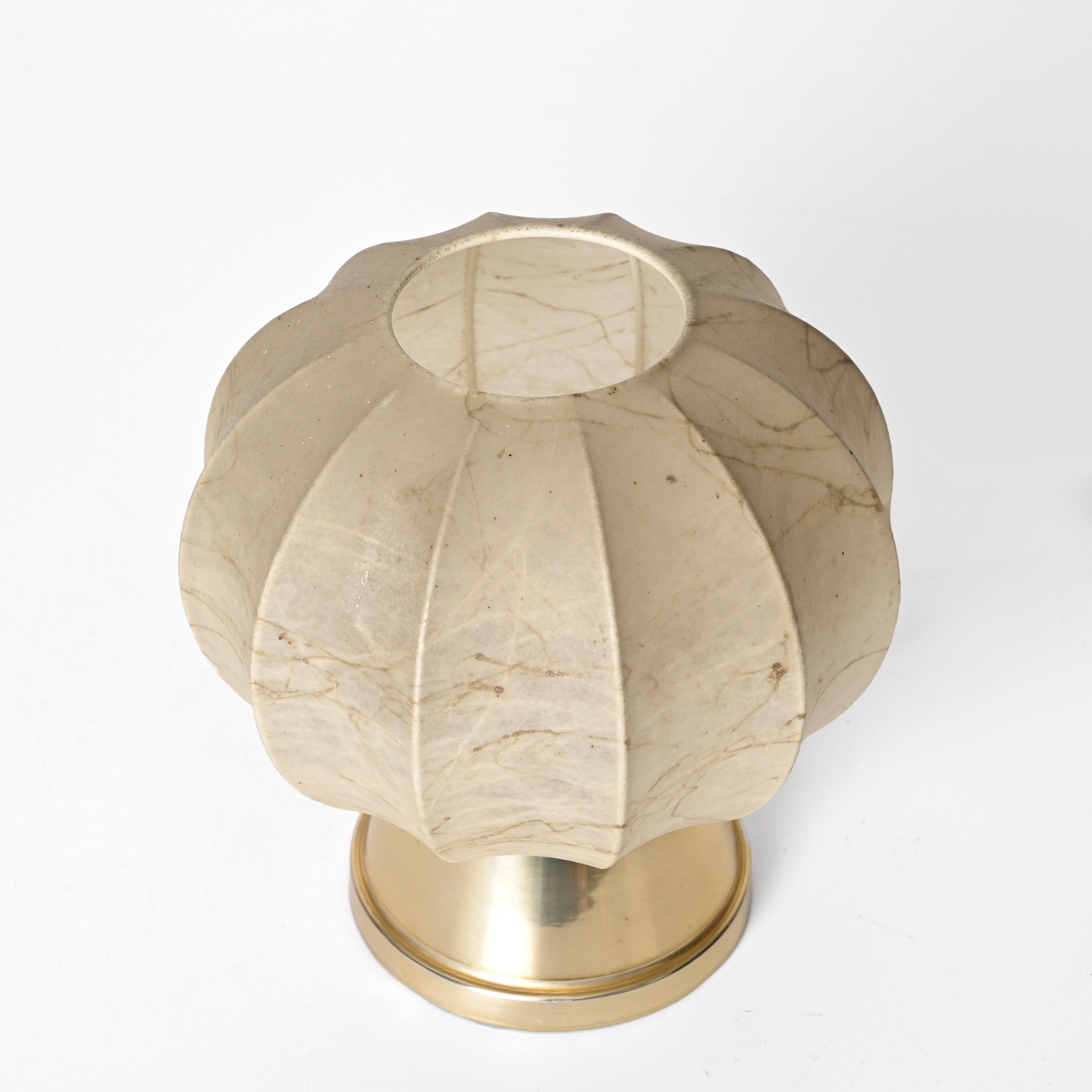 Pair of Cocoon Gilt Base Table Lamps by Castiglioni Brothers, Italy 1960s 5