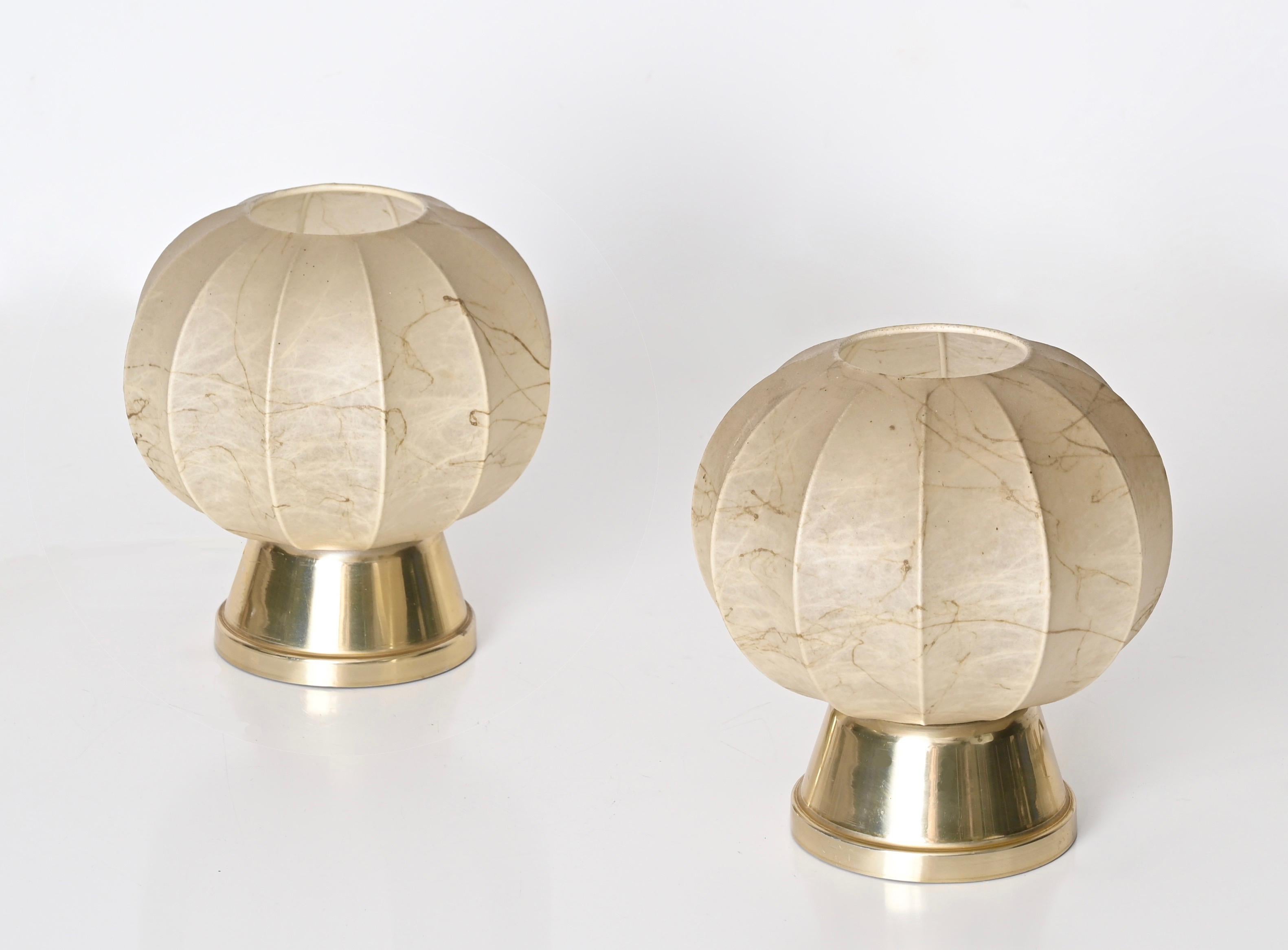 Pair of Cocoon Gilt Base Table Lamps by Castiglioni Brothers, Italy 1960s 11