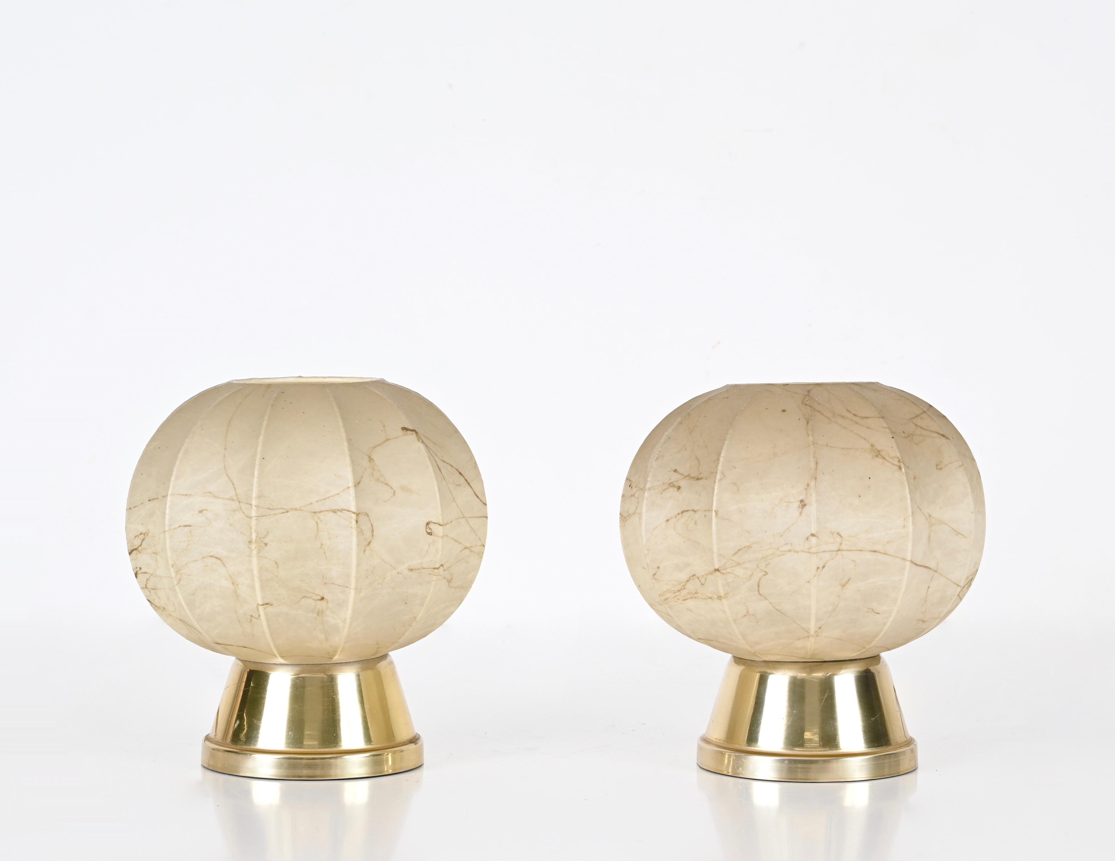 20th Century Pair of Cocoon Gilt Base Table Lamps by Castiglioni Brothers, Italy 1960s