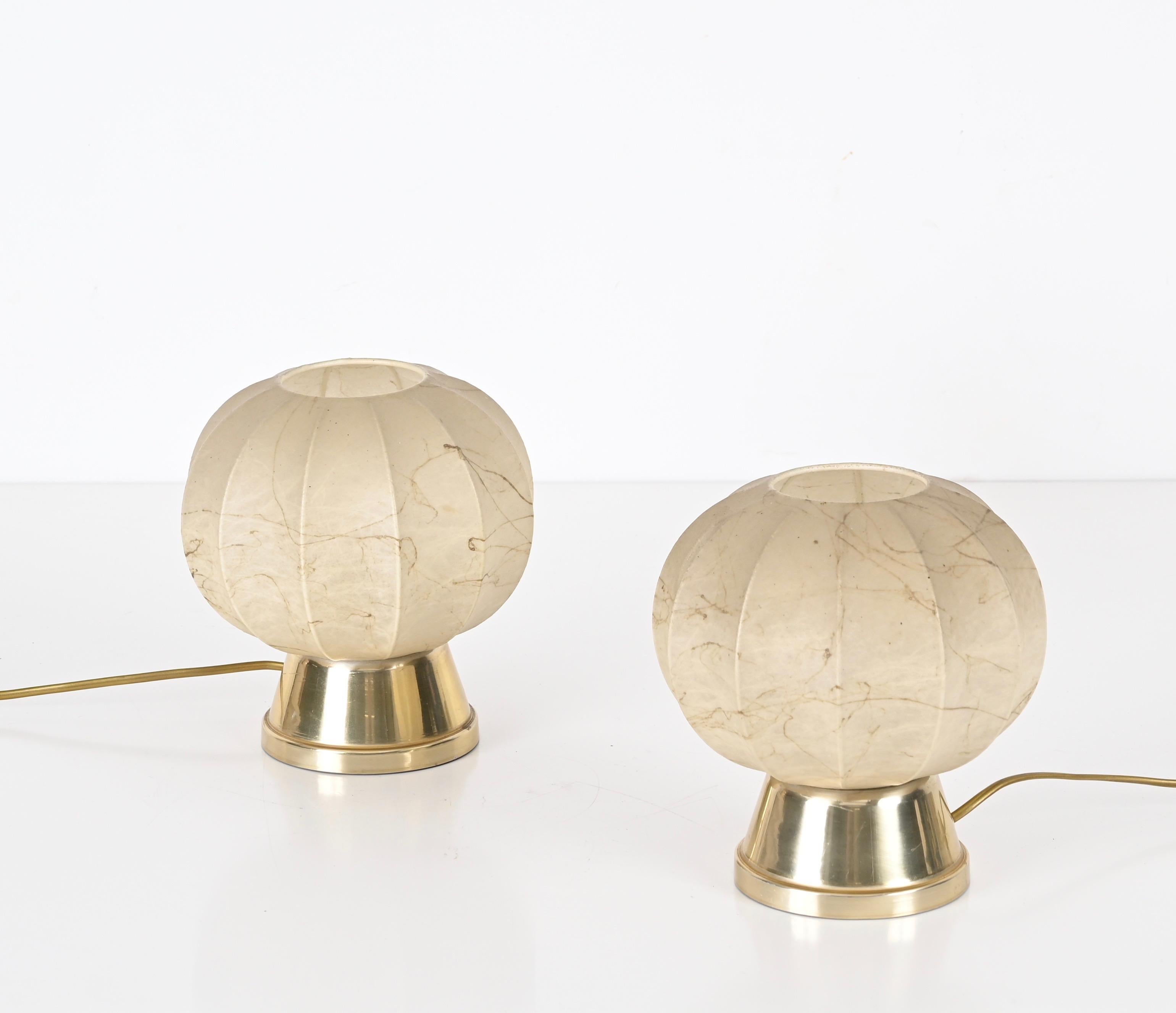 Pair of Cocoon Gilt Base Table Lamps by Castiglioni Brothers, Italy 1960s 1