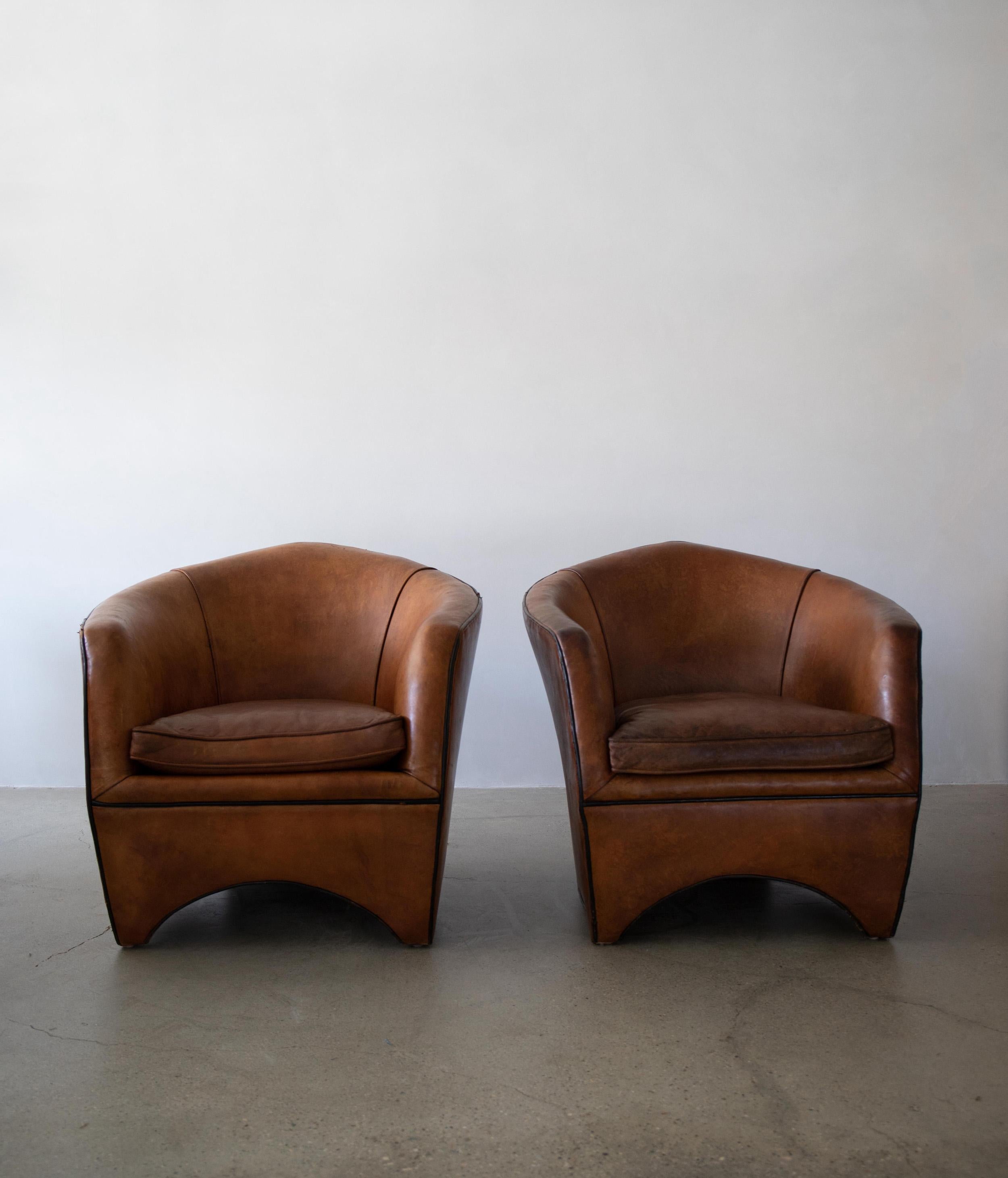 Art Deco Pair of 'Cocoon' Sheepskin Leather Armchairs by Bart Van Bekhoven